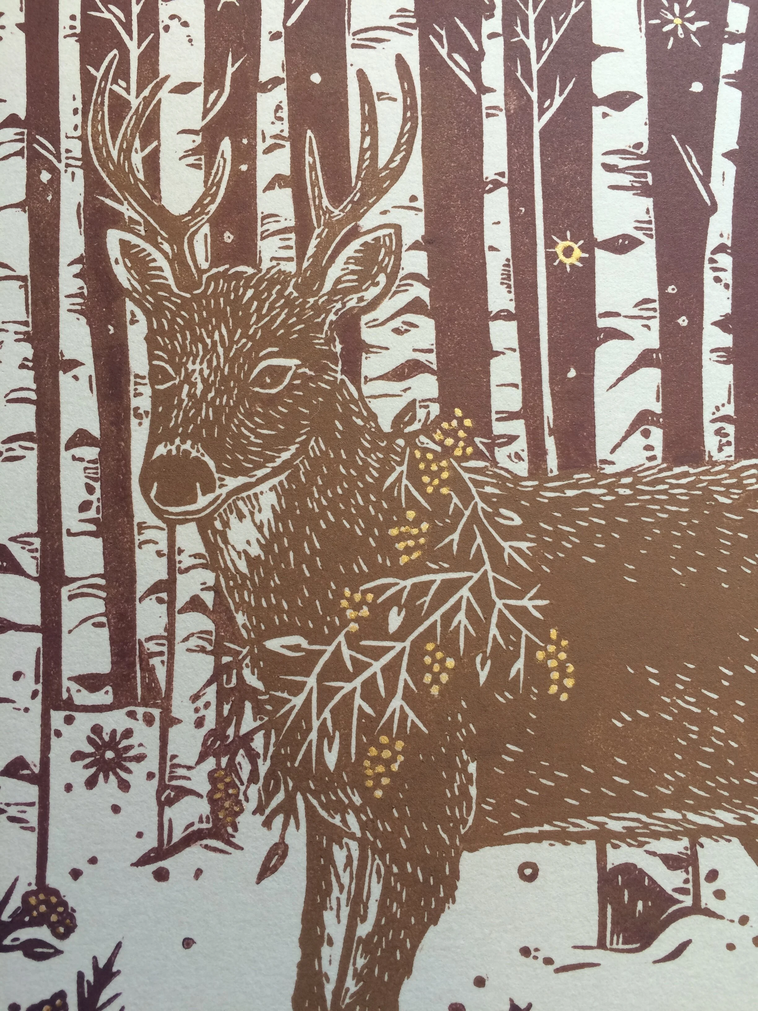 Winter Wonderland, linocut by Jill Bergman