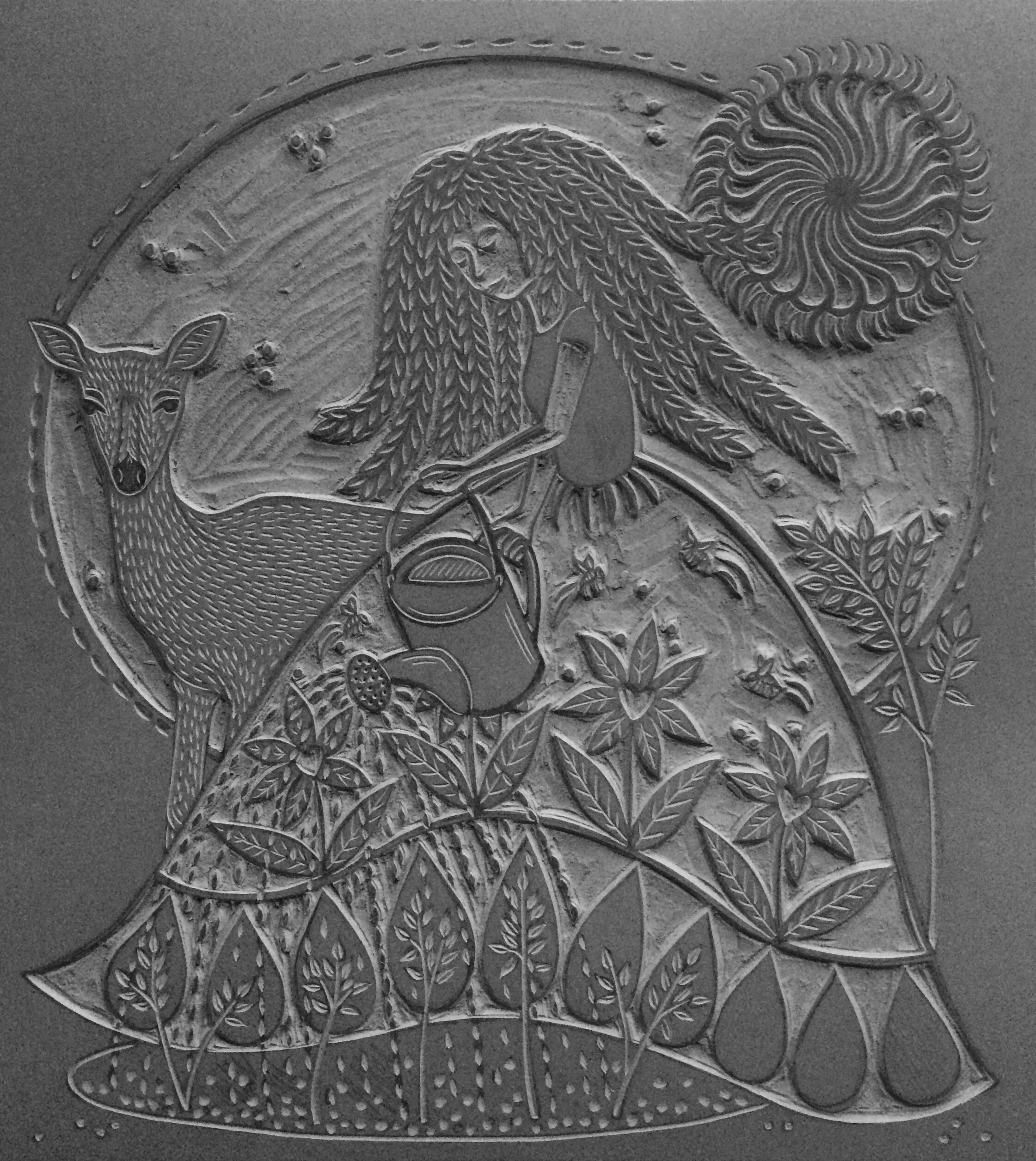 Bergman Nurturing linocut block