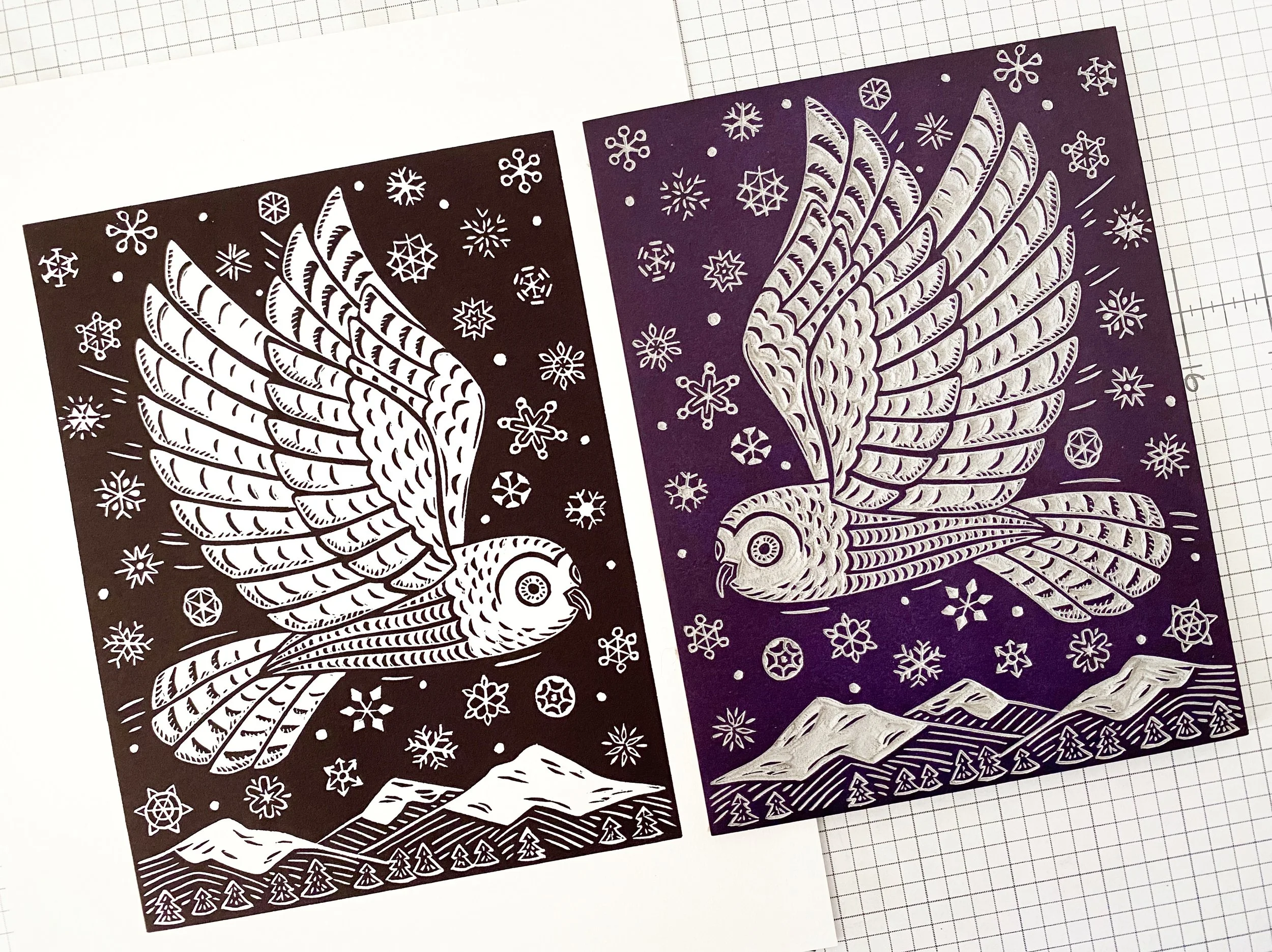 Snowy Flight block and print.JPG