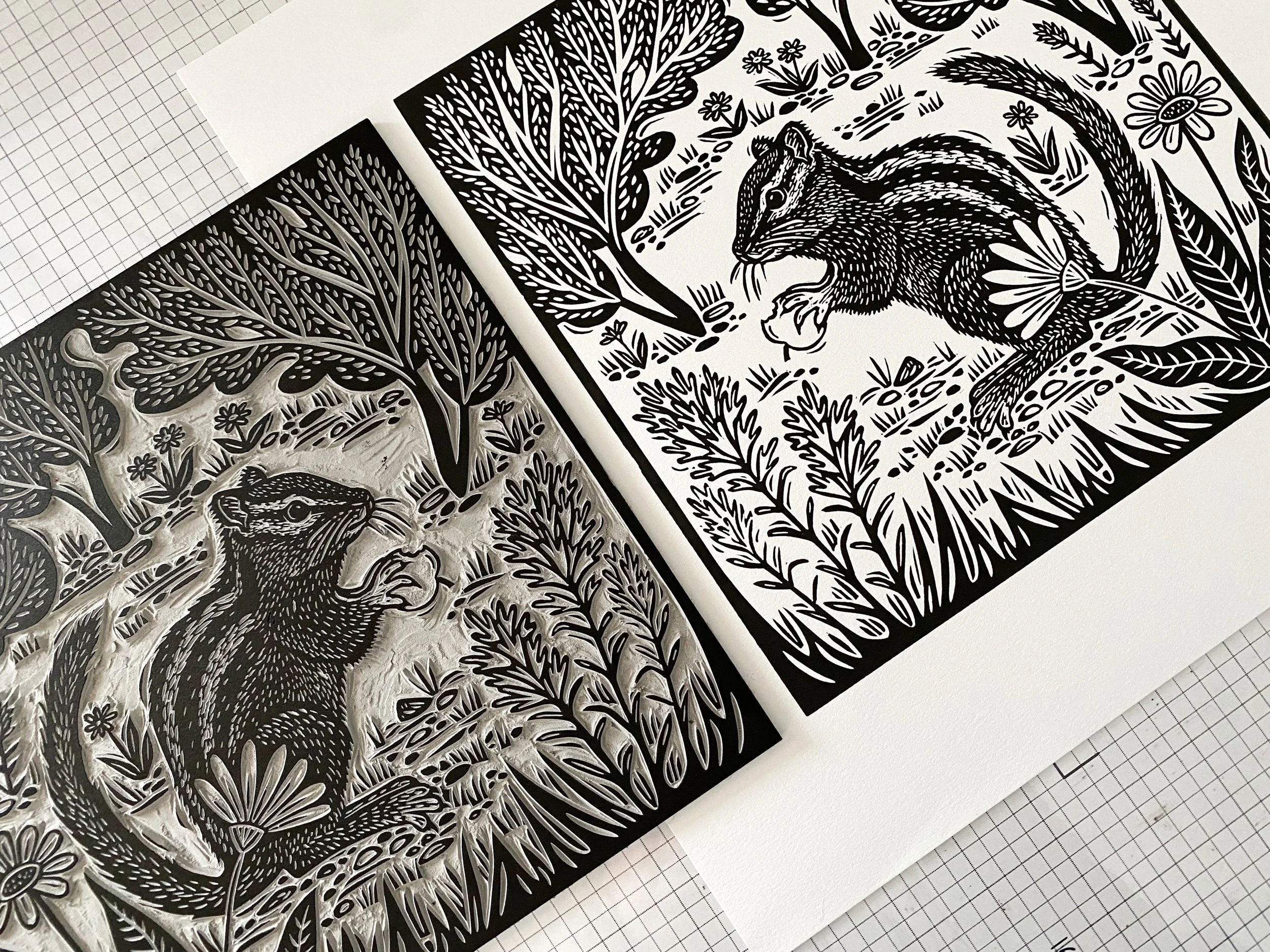 Chipmunk block and print.JPG