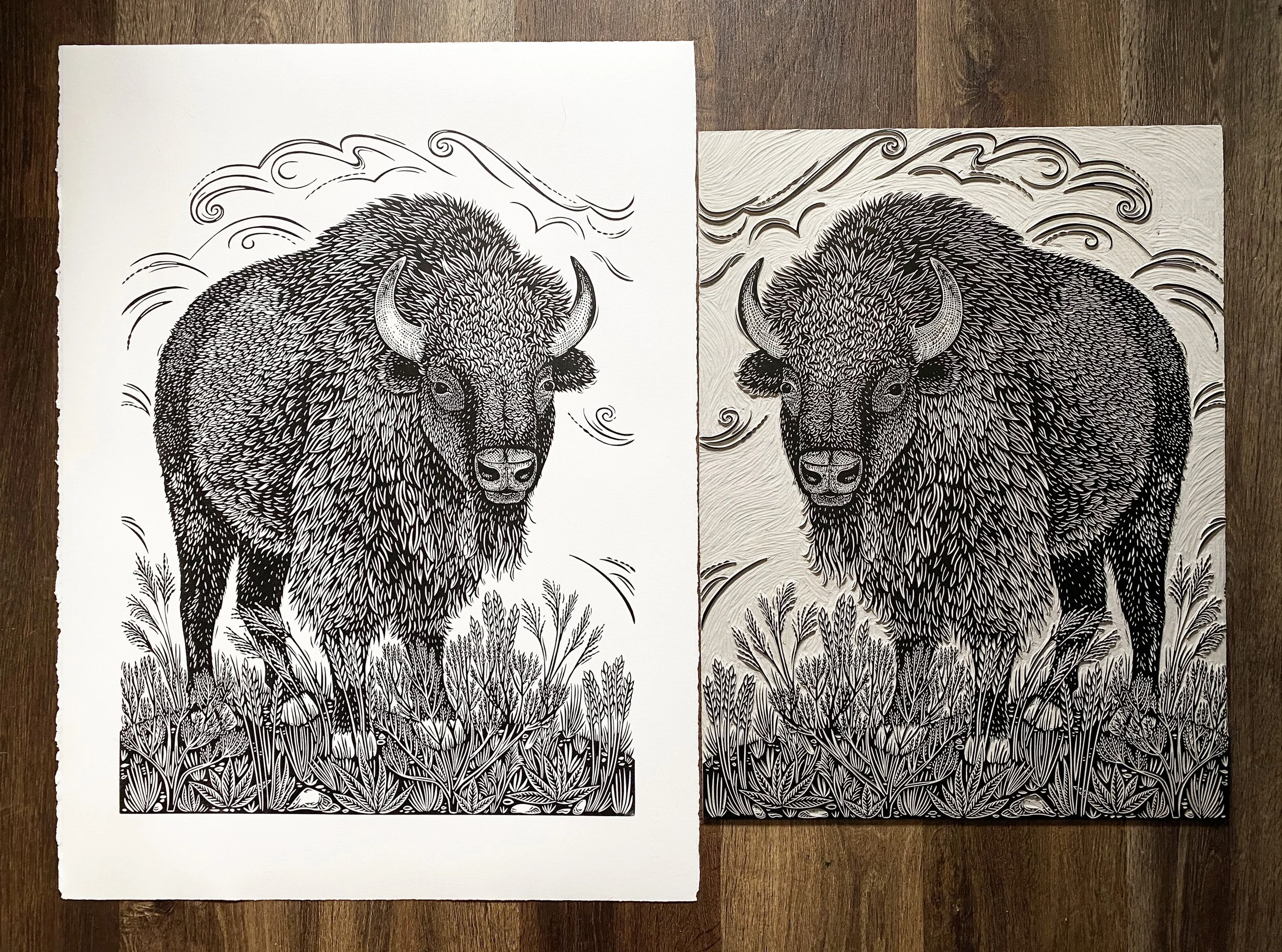 Bison print and block.jpg