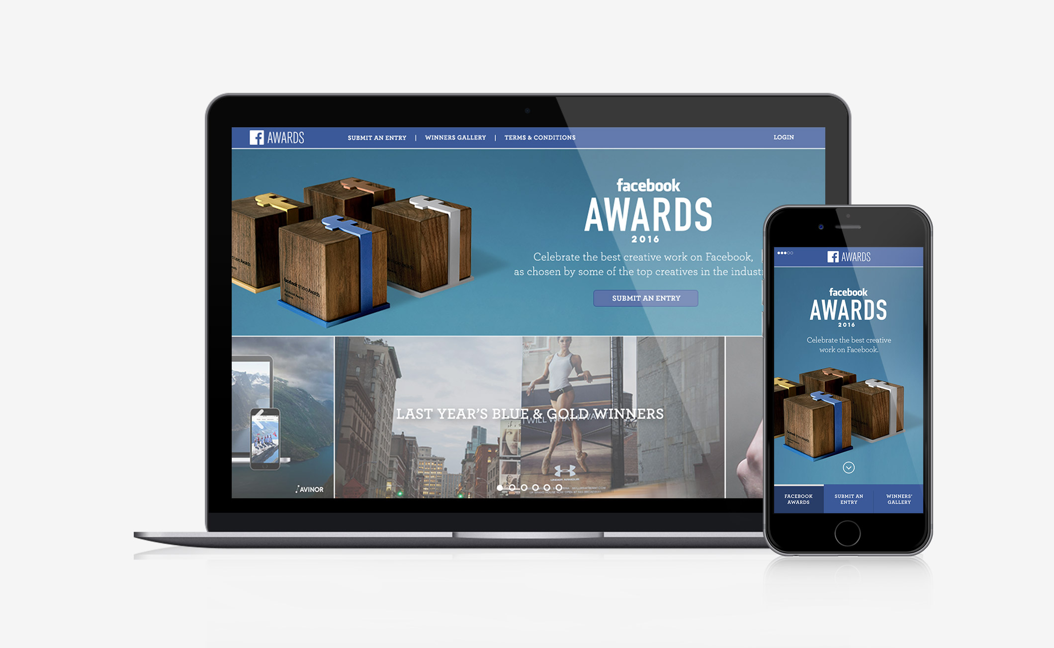 The Facebook Awards celebrates the most creative advertising on the Facebook platform. We announced the call for entries through print and social, driving to a call for entries, and designed a trophy that gave creatives some new hardware to aspire f