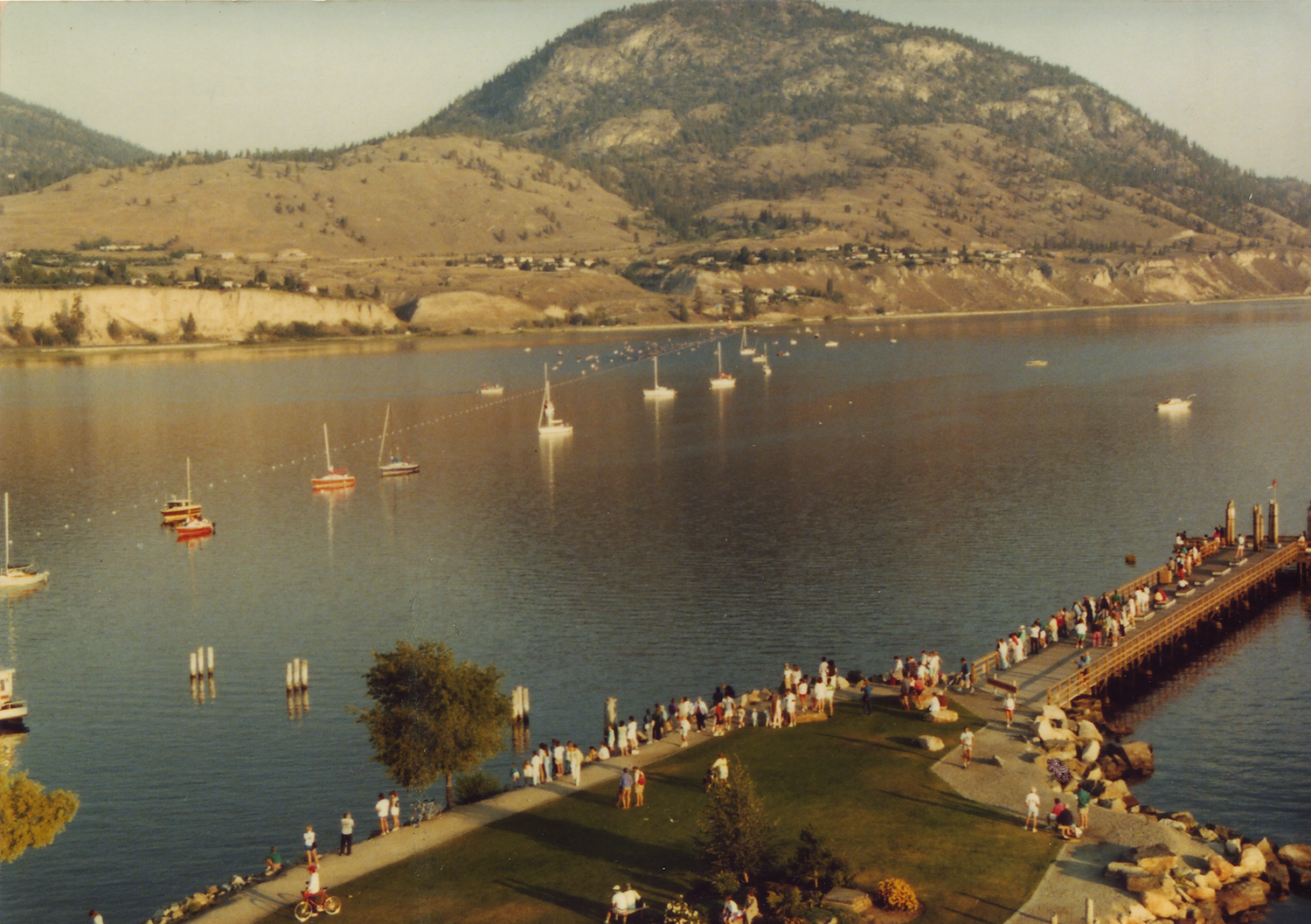Swim portion of the 1983 Ironperson. The swimmers can be seen in the middle of the photo.