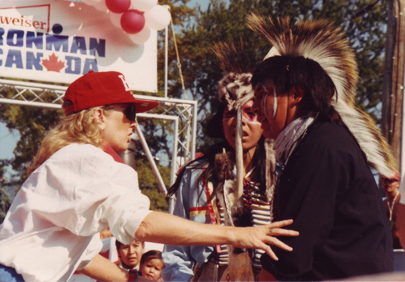 Lynn Van Dove directs aboriginal dancers at Ironman Canada