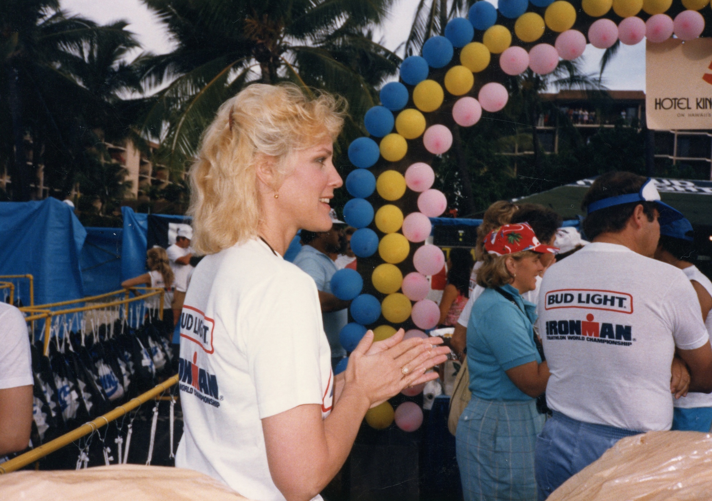  Ironman matriarch Valerie Silk at the finish of the 1985 Ironman Championship, Kona. 