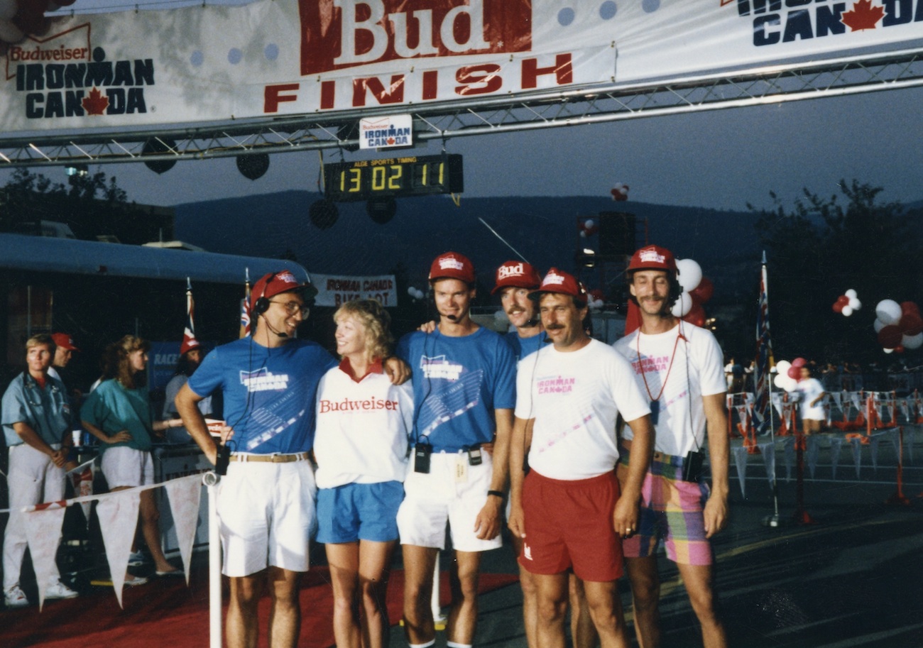 Lynn with members of the CBC Television crew at the finish line.