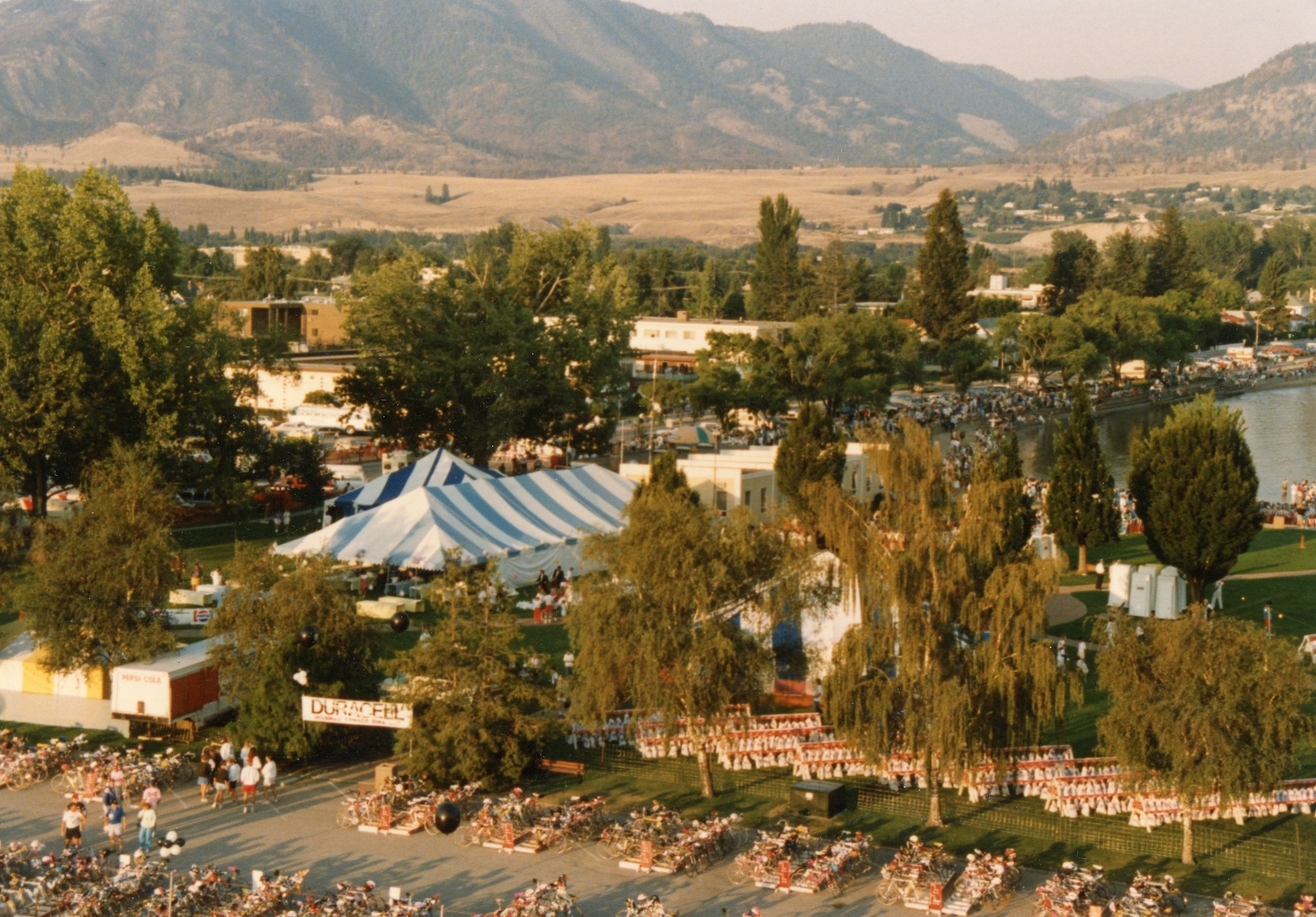 Ironman transition area, 1991, as seen from the top of the Delta Lakeside Resort