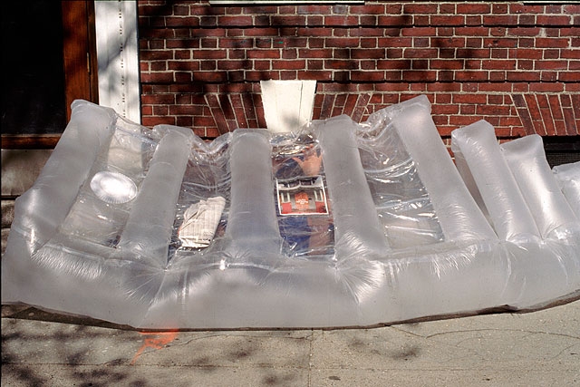   The windows are made of Ziploc sandwich bags and serve as pockets to display personal items and signage for the public. Privacy and publicity can be regulated by adding or removing objects.&nbsp;&nbsp;    