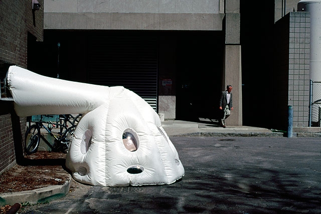 Bill S.’s para SITE shelter. He requested as many windows as possible, because “homeless people don’t have privacy issues, but they do have security issues. We want to see potential attackers, we want to be visible to the public.” Six windows are placed at eye level for when Bill is seated and six smaller windows for when Bill is reclining.
