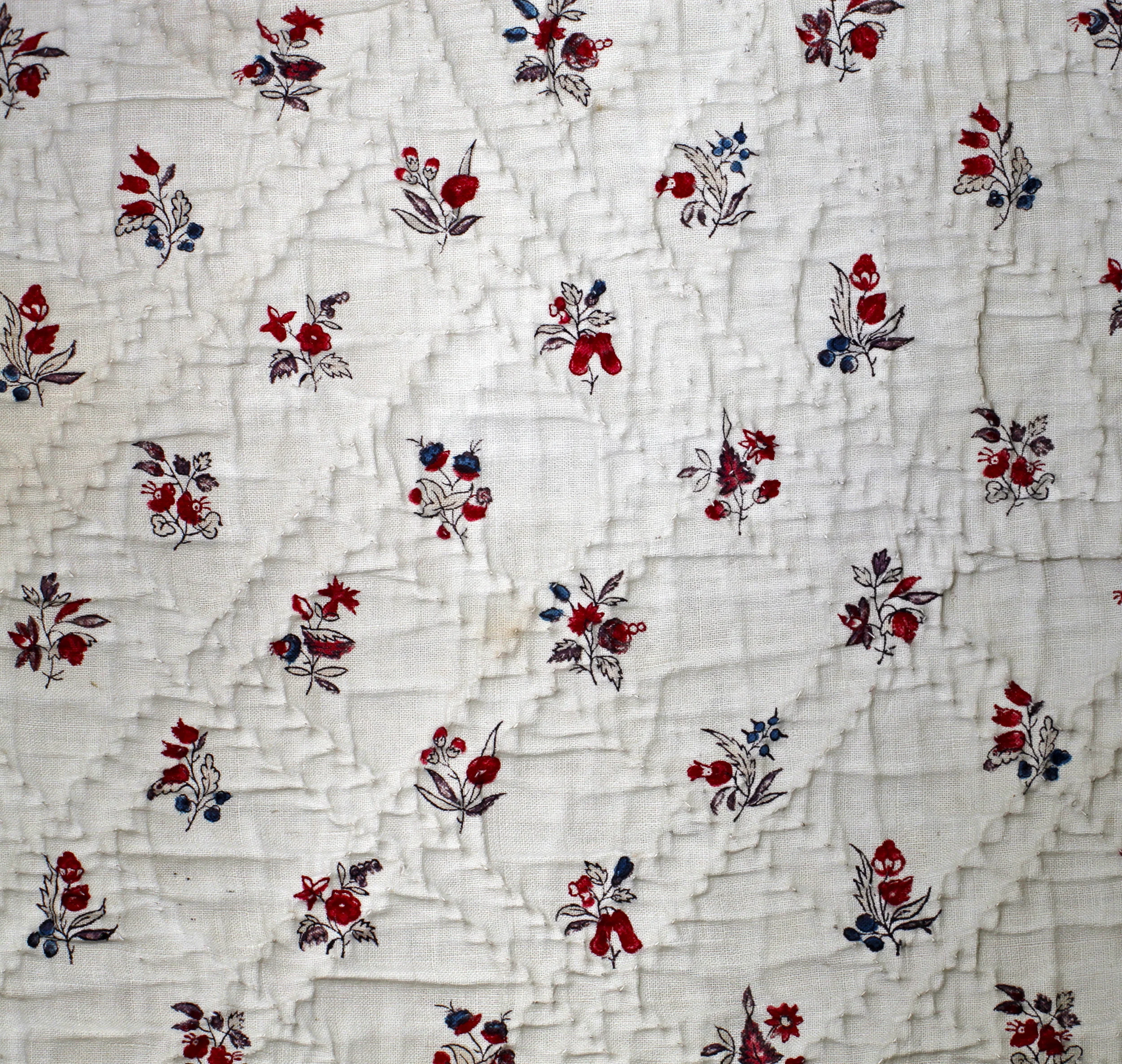 C18th French hand tinted quilt detail