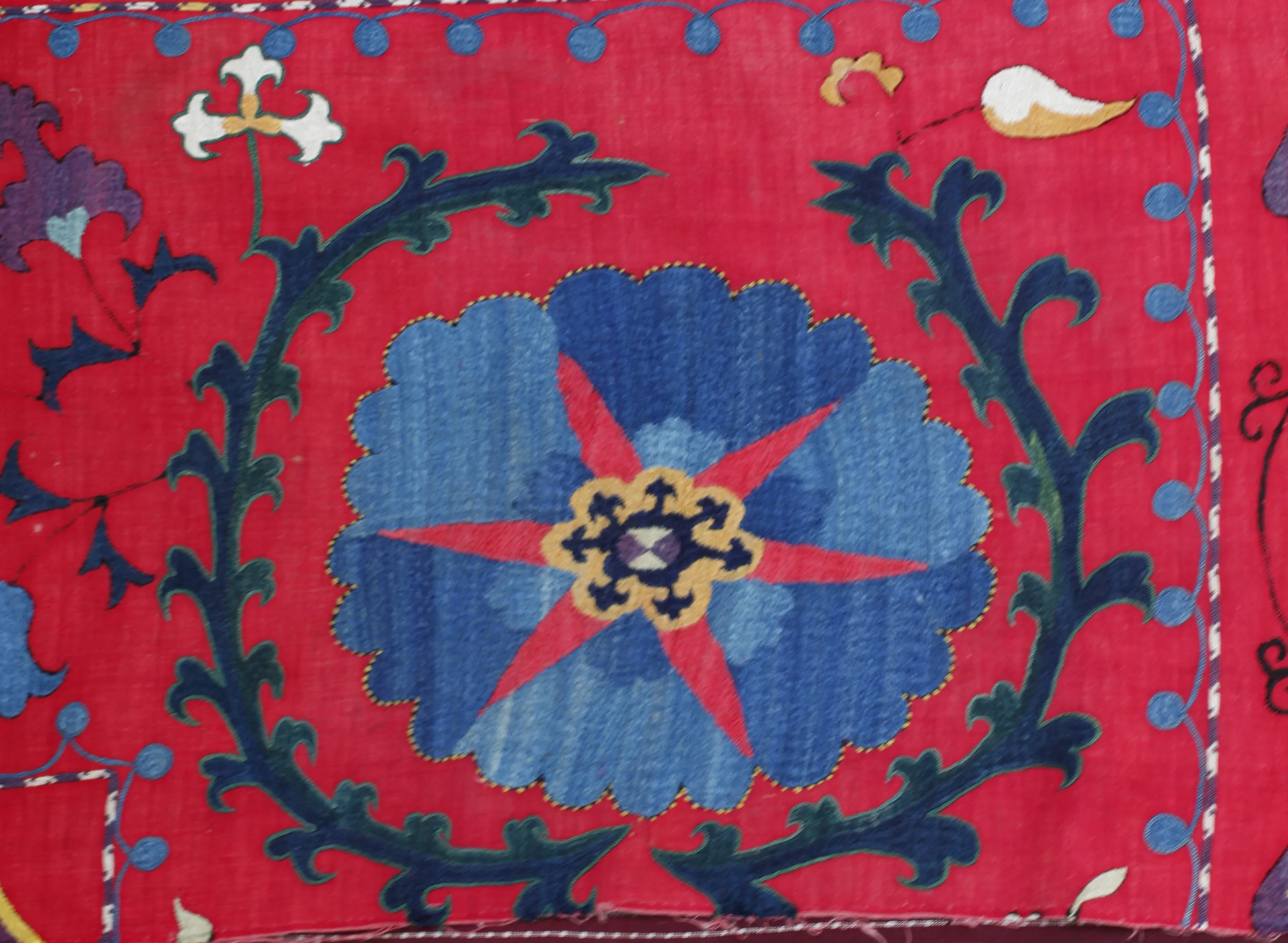  C19th Uzbek Indigo on red panel 