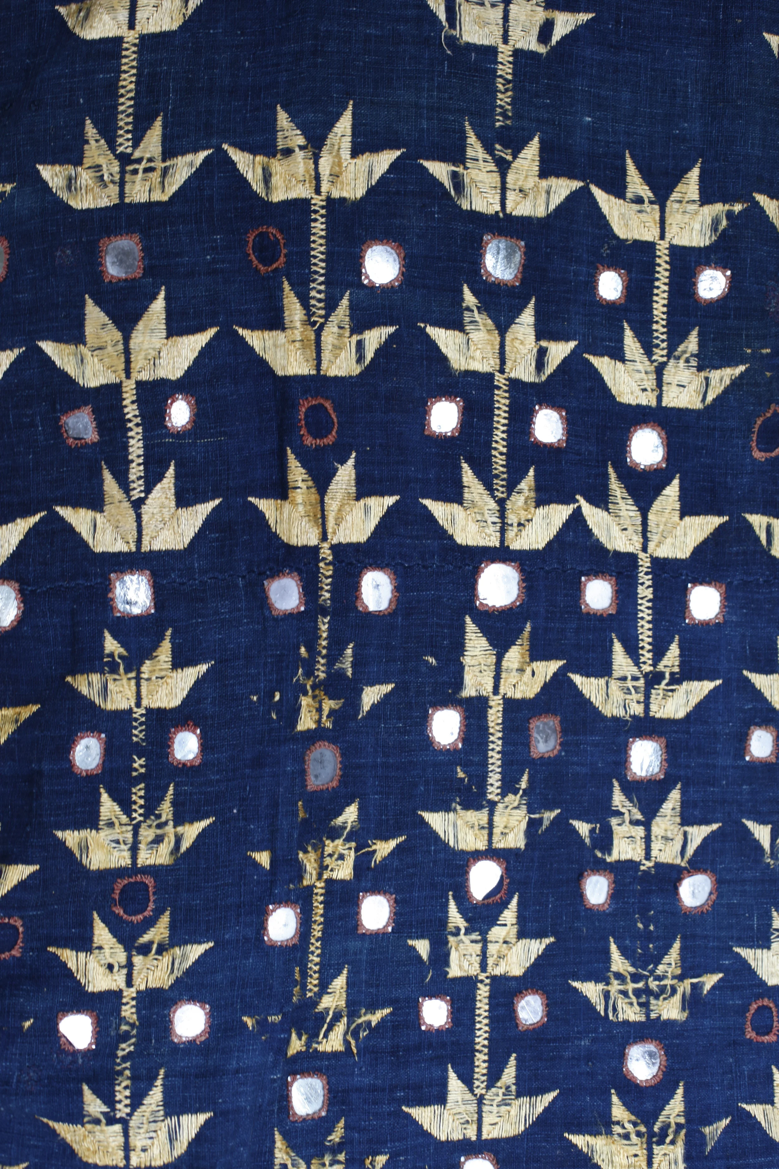 Antique Indian Indigo cotton silk embroidery and mirror work