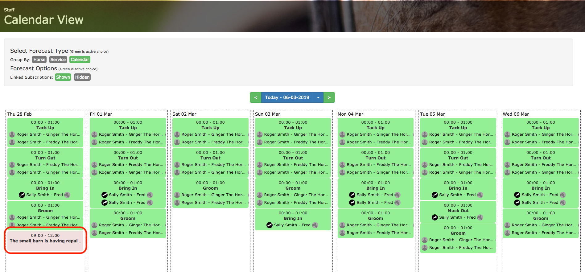 The Event in the Staff Calendar