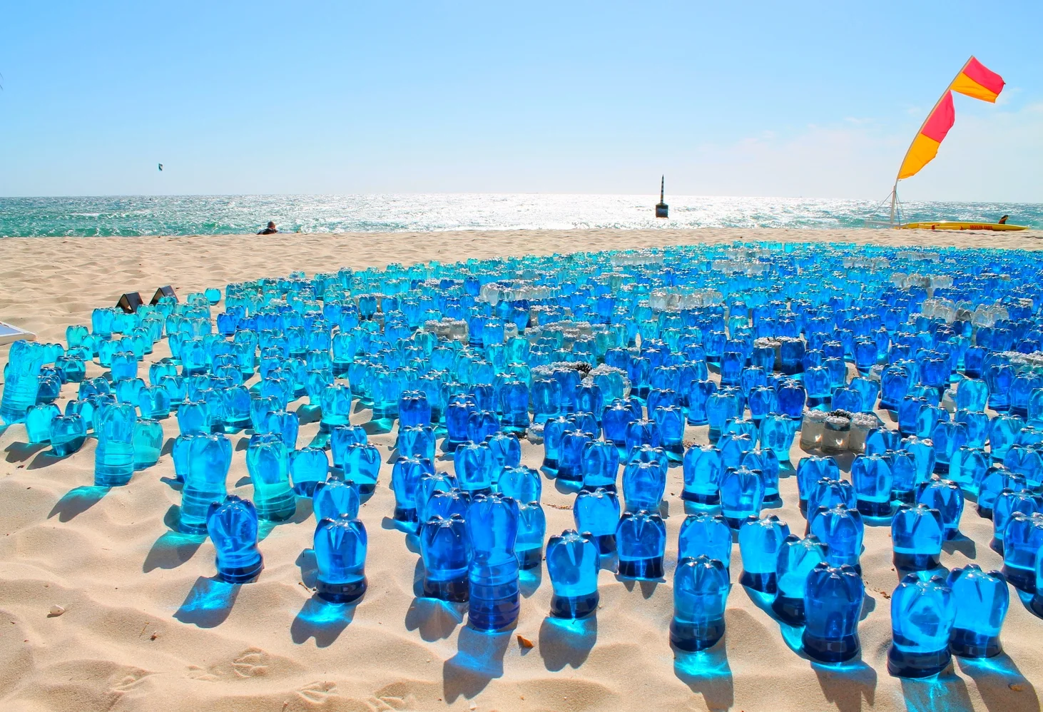Whale Shark A-001 Stumpy, 10 x 6 x .15  metres, plastic, coloured water, solar power,Sculptures by the Sea 2014, Olivia Samec and James Moe 