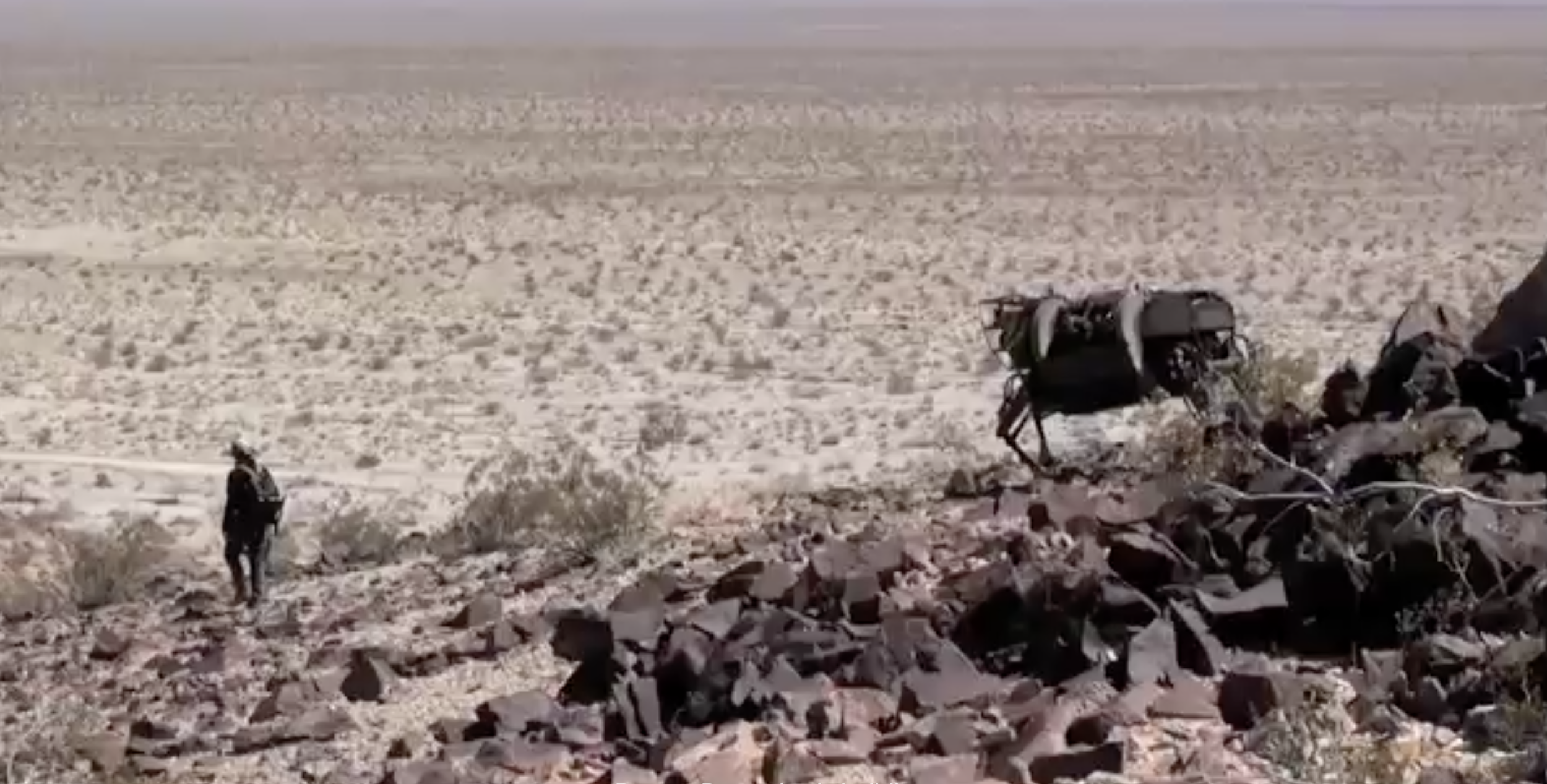Big Dog On Patrol With Soldier