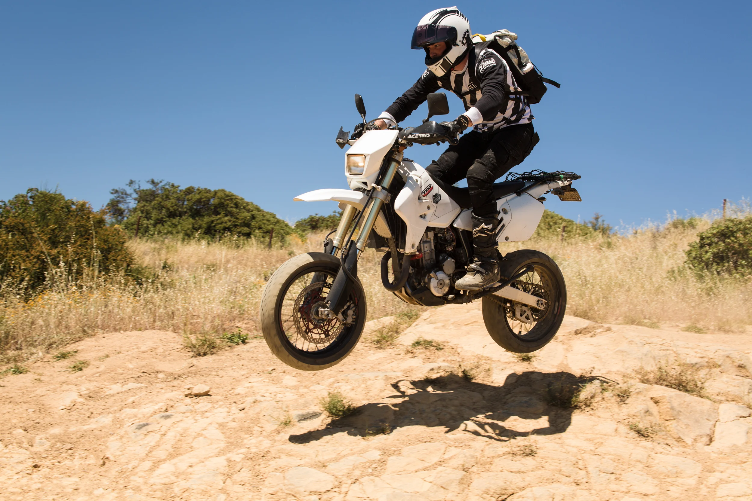 Racing slicks or not Philip is always game to huck a motorcycle off anything.