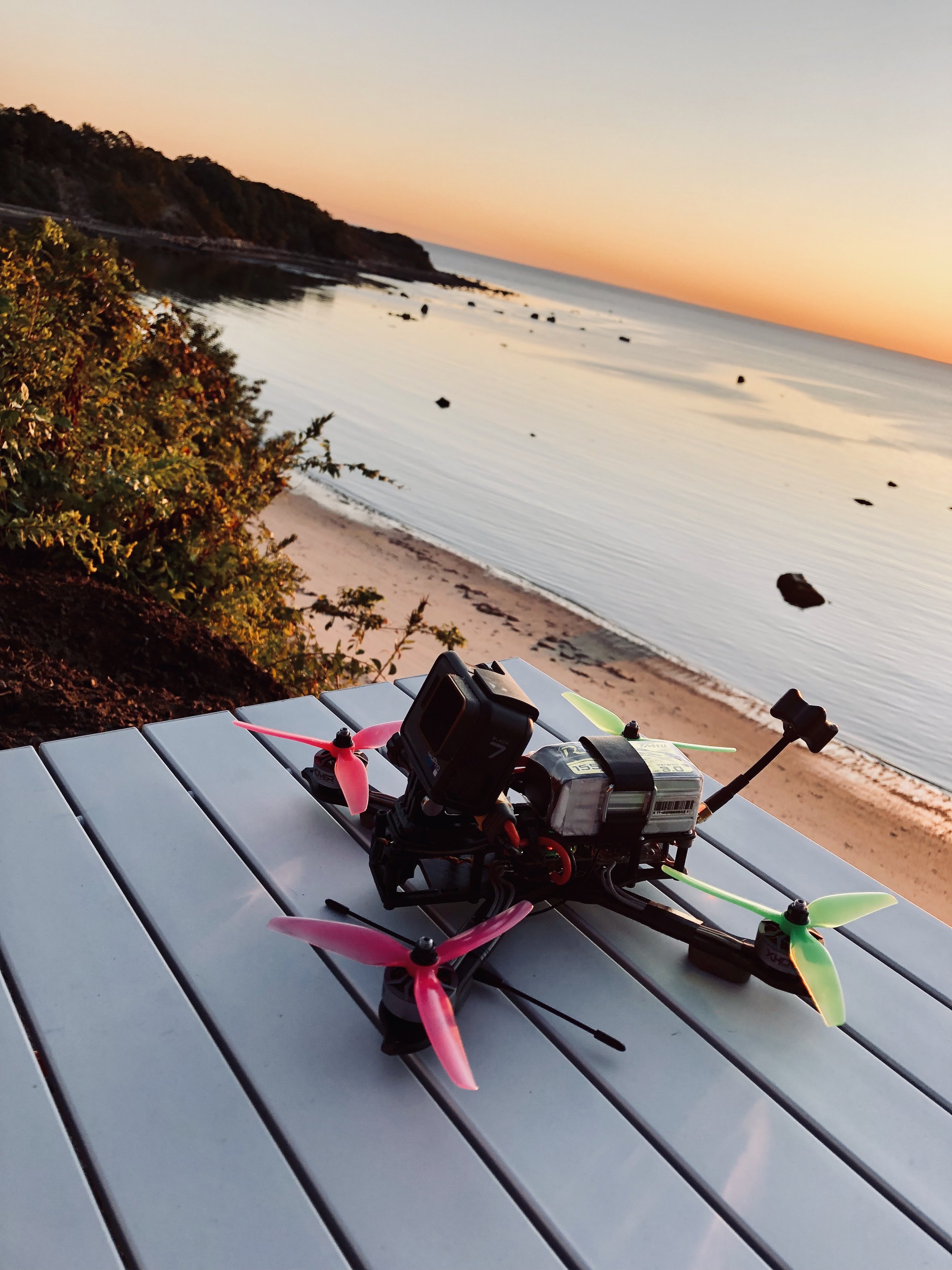 With 5” propellers my mini quads will easily fly at 60mph and have reached speeds up to 80mph. These drones also have greater range than my micro setup.