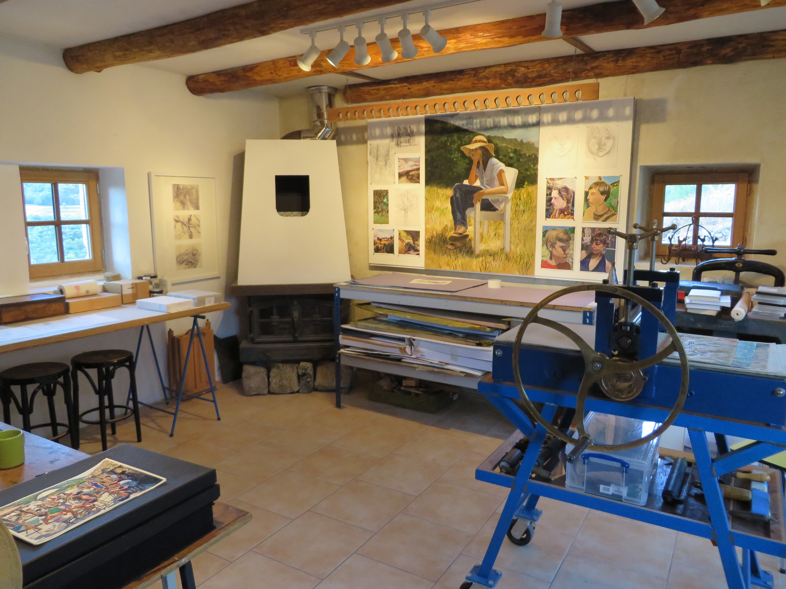 printmaking studio and printing presses at les tapies 