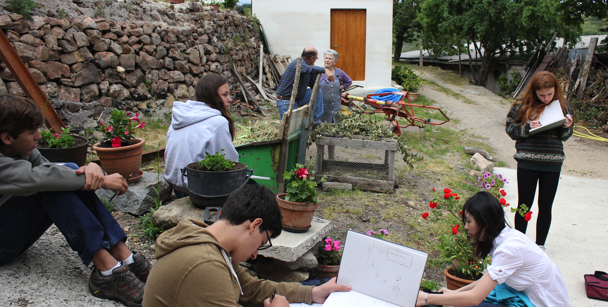 architecture students surveying a site