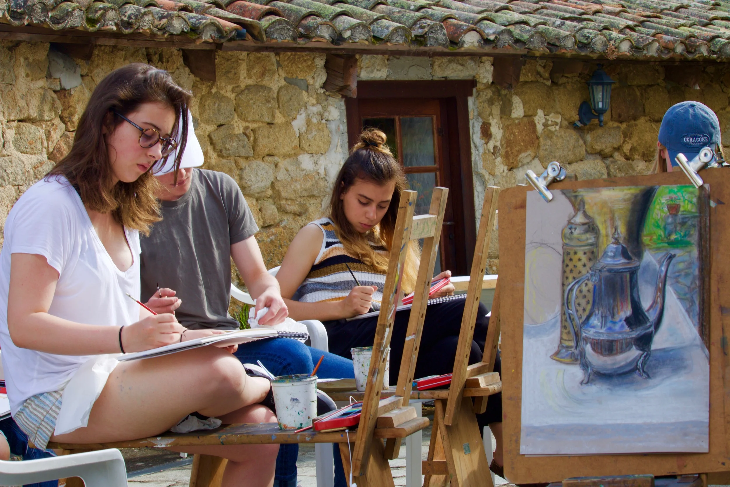 Drawing and Painting minors working on a still life.
