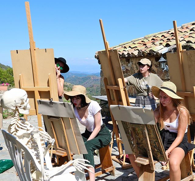 We like to start things off here by jumping into the deep end! The Drawing &amp; Painting students spent their first two sessions observing and sketching the skeleton, and then interpreted complex still life compositions with acrylic paints or conte 