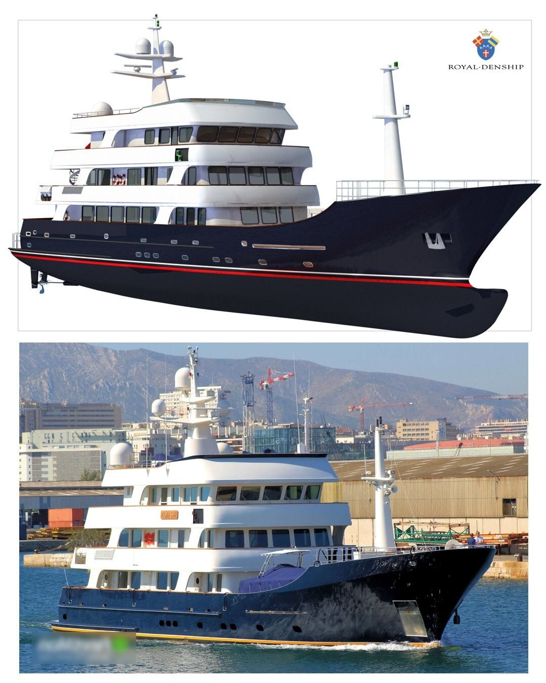 Rendering from 2003!!!! versus completed project a year later. This is our #throwbackthursday BTW, What do you think? This 153' expedition yacht is the baby sister of the 206' Royal Denship that was recently sold to Bernie Ecclestone, billionaire ex-