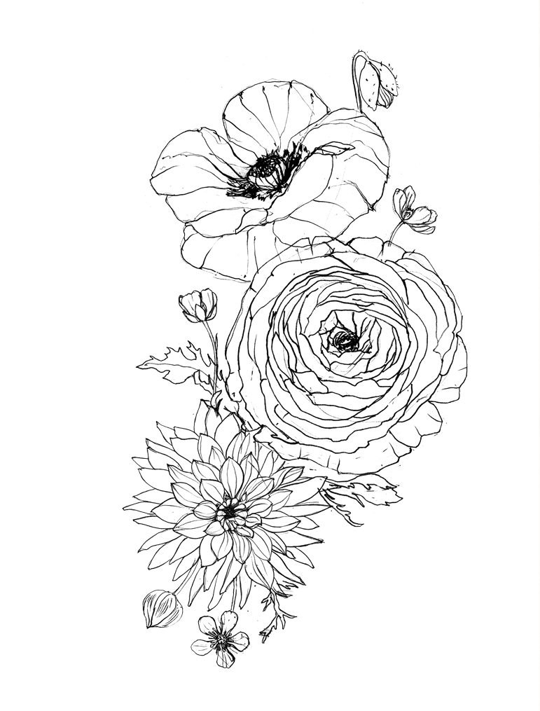 A detailed monochrome tattoo of ranunculus flowers  Stable Diffusion   OpenArt