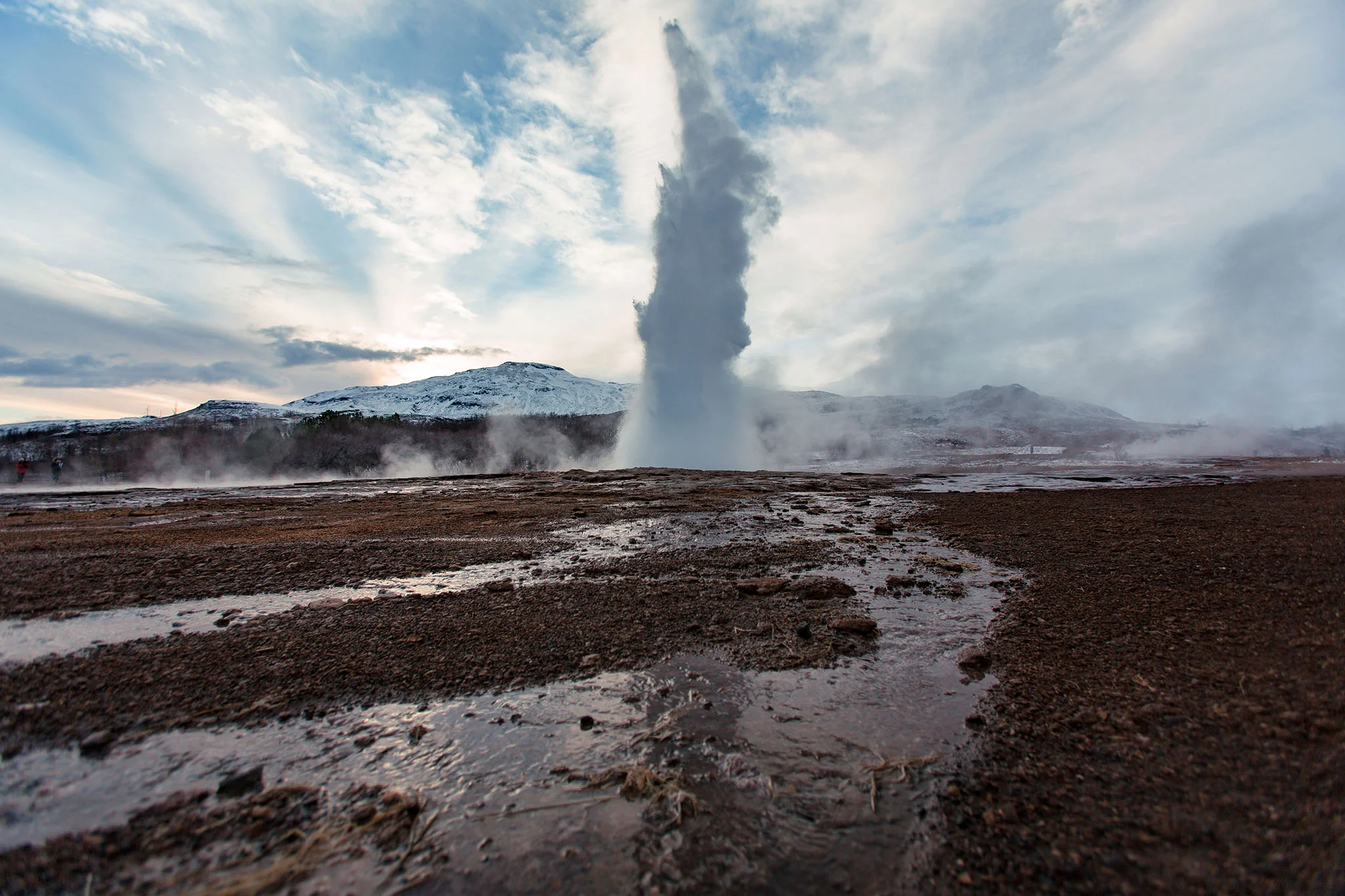 Random geyser that blew up in our faces. The water was scolding hot yet it was below freezing out. 