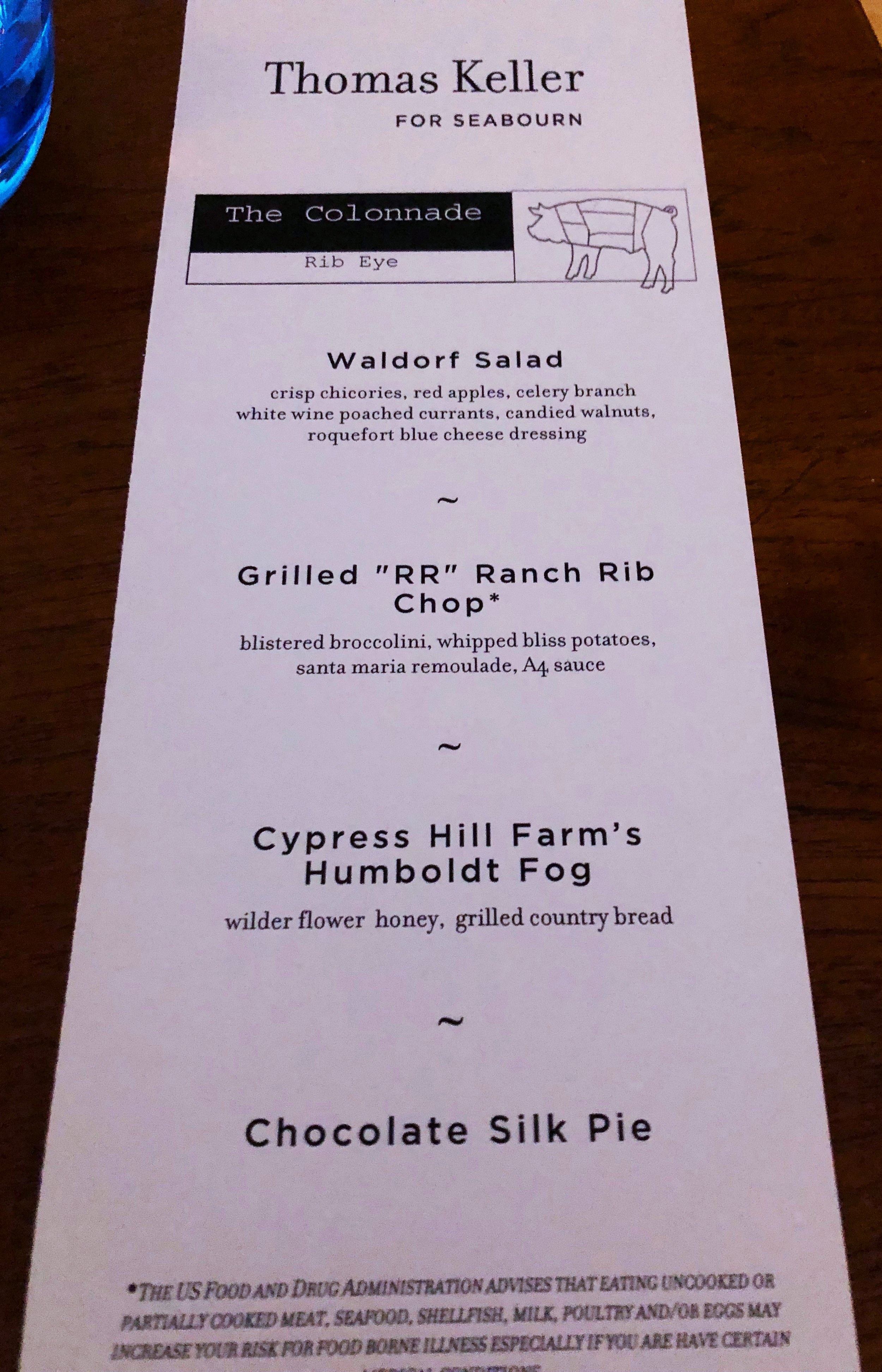 A menu from one of the family sharing meals in the Collonade.