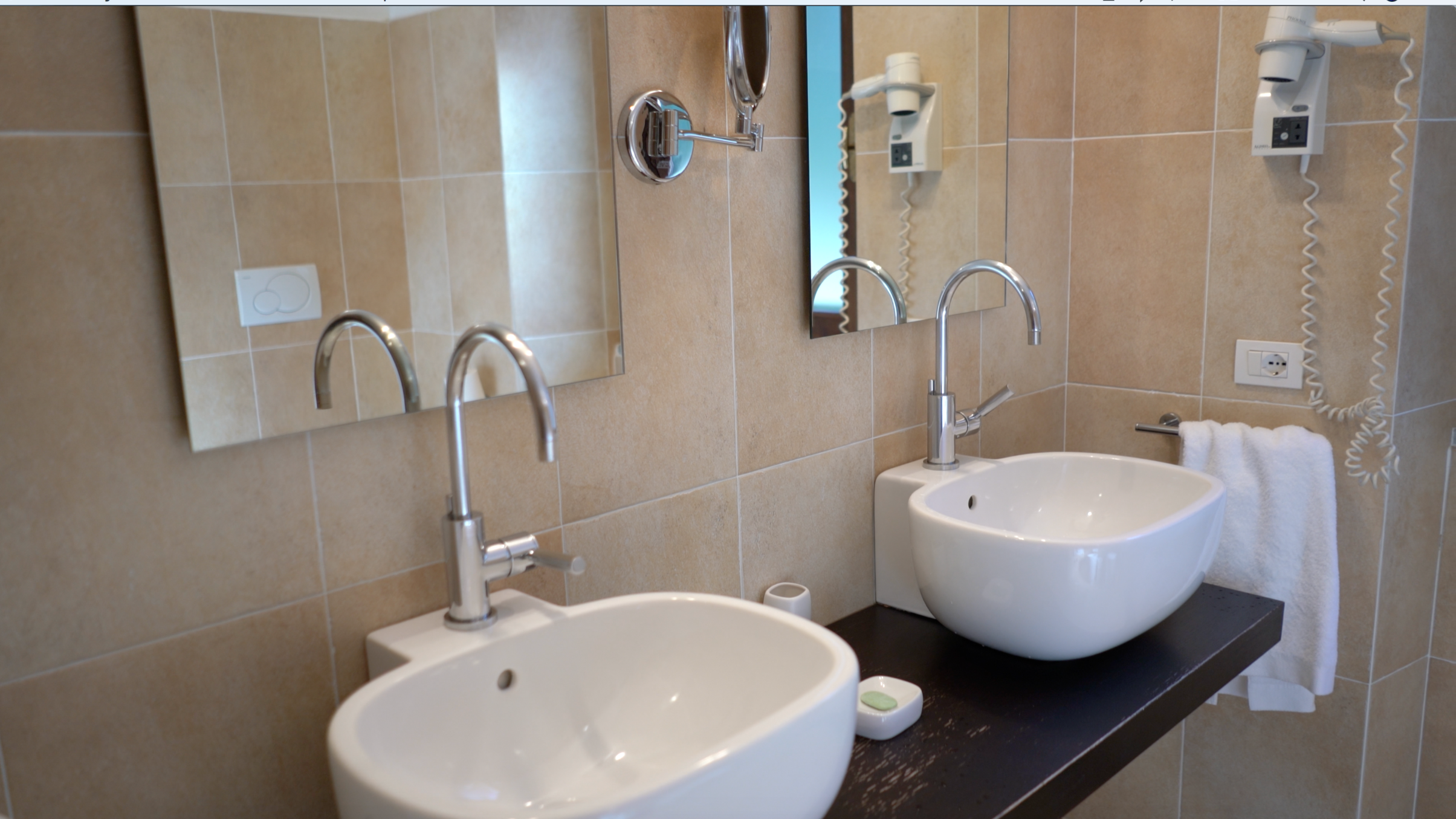 The double sink in the very spacious and beautifully appointed bathroom.