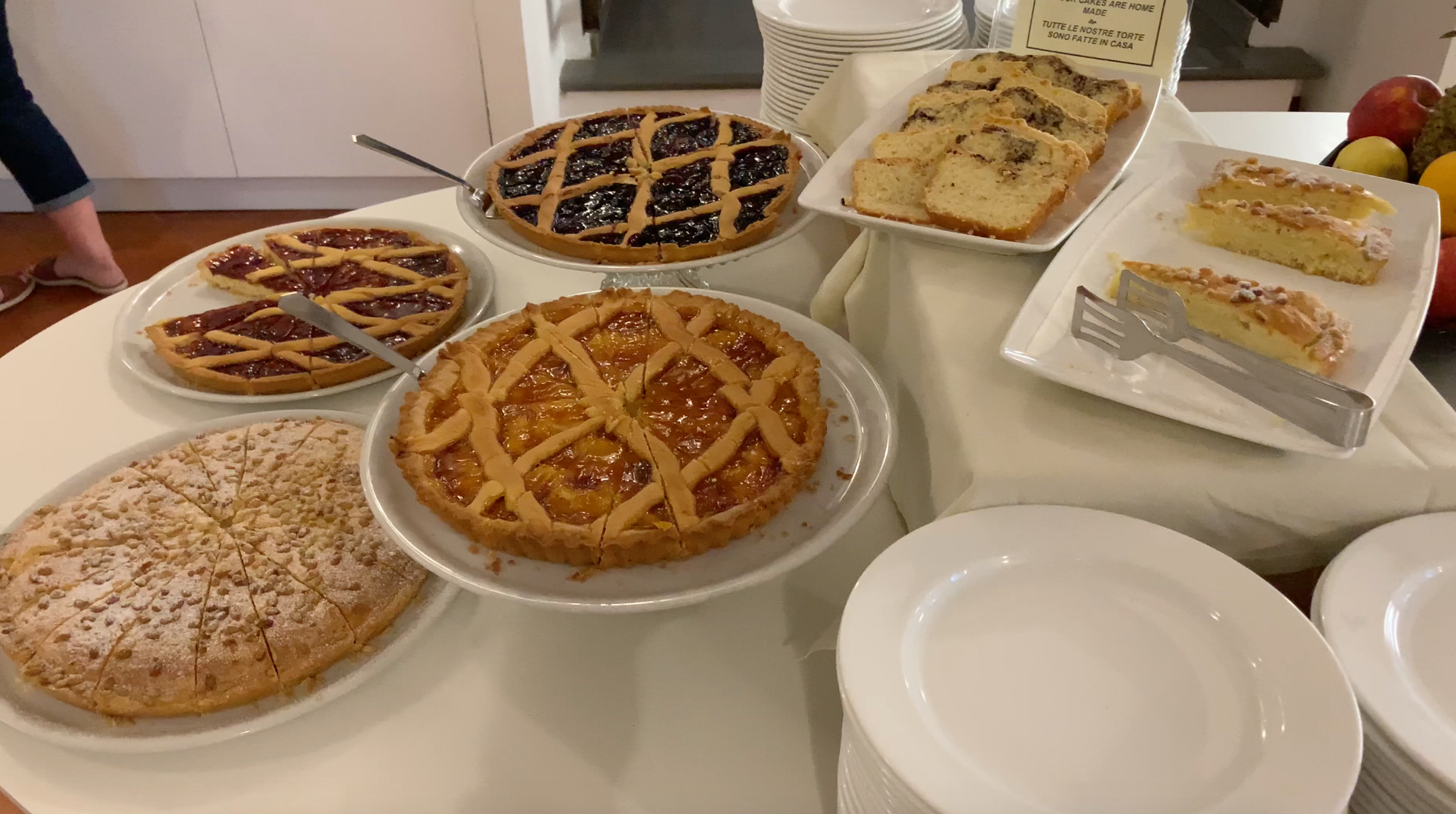 The homemade cakes laid out for breakfast.