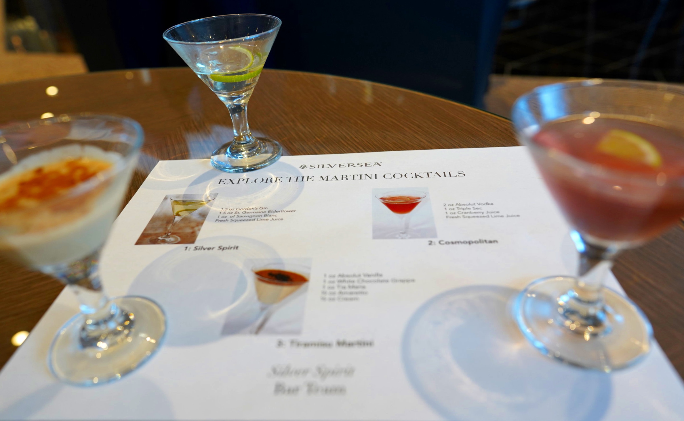 Our 3 martinis - the Silver Spirit, Cosmopolitan and Tiramisu martini.