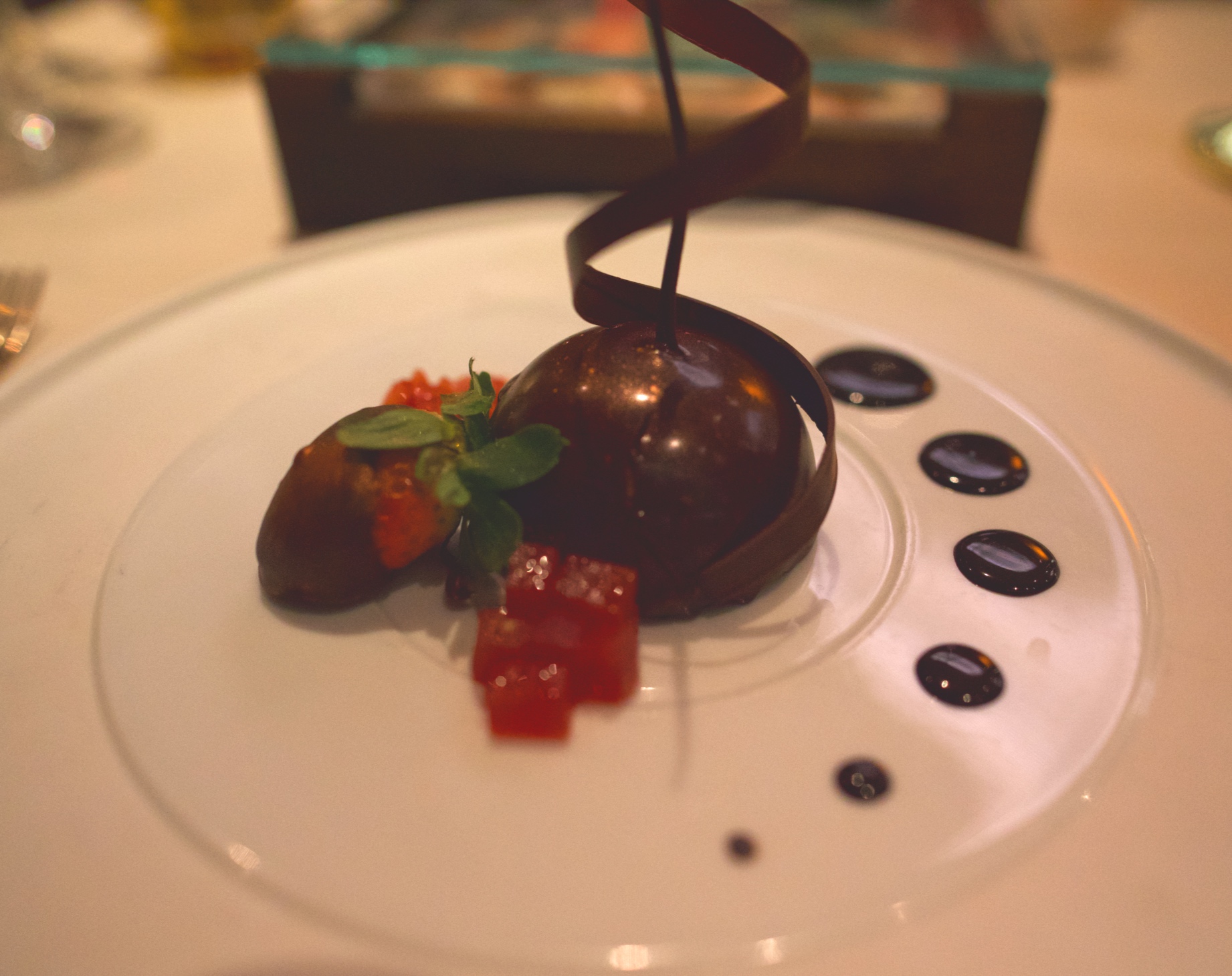 Delicious and shiny chocolate dessert.