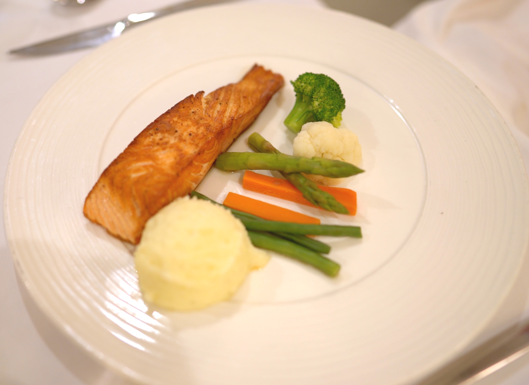 In-suite grilled salmon and vegetables.