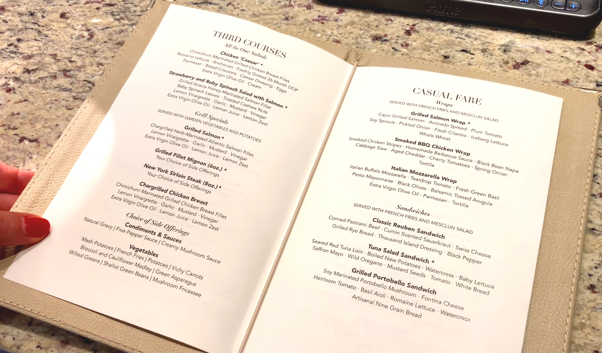  Room service menu.  