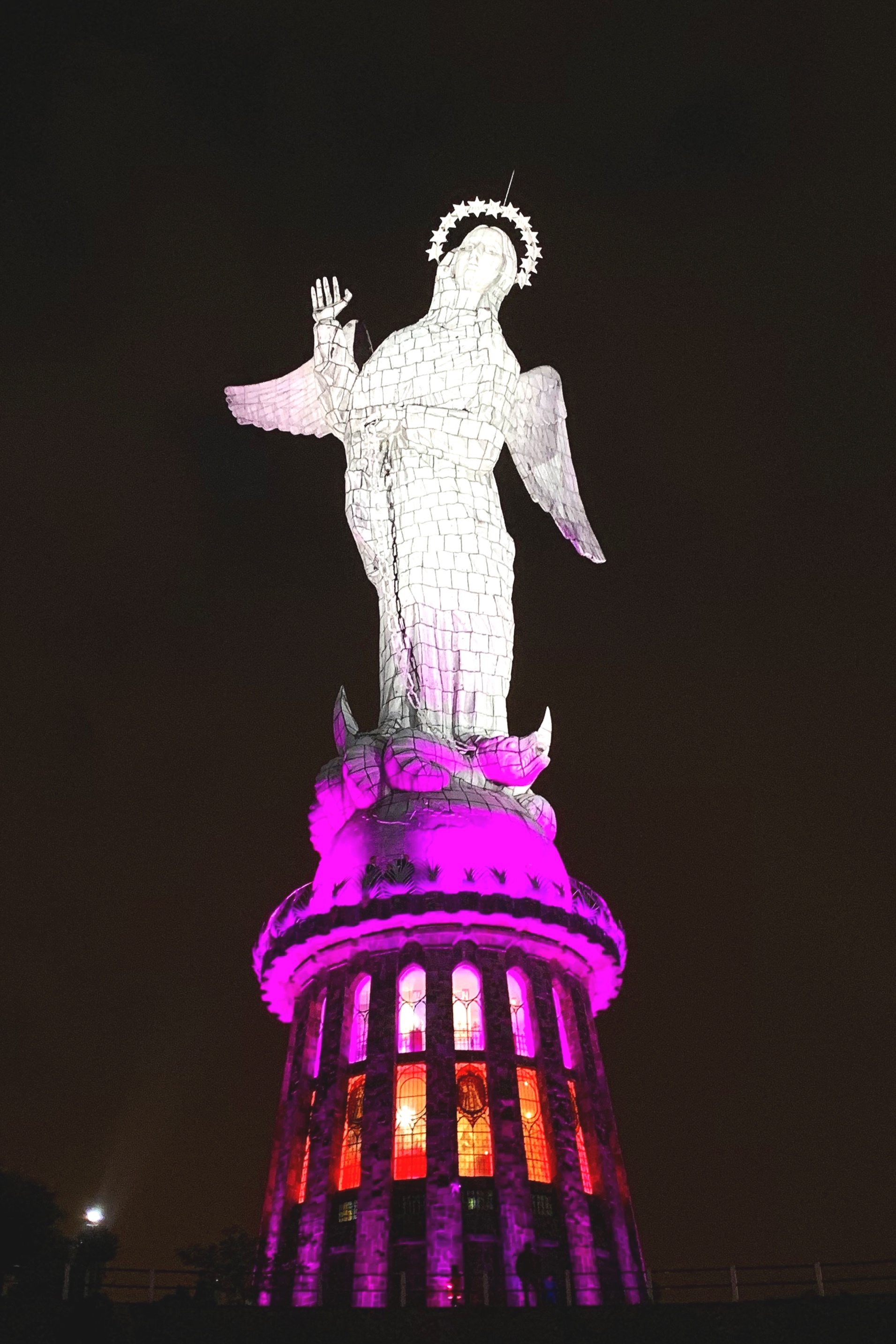 The Winged Virgin of Quito at night. 