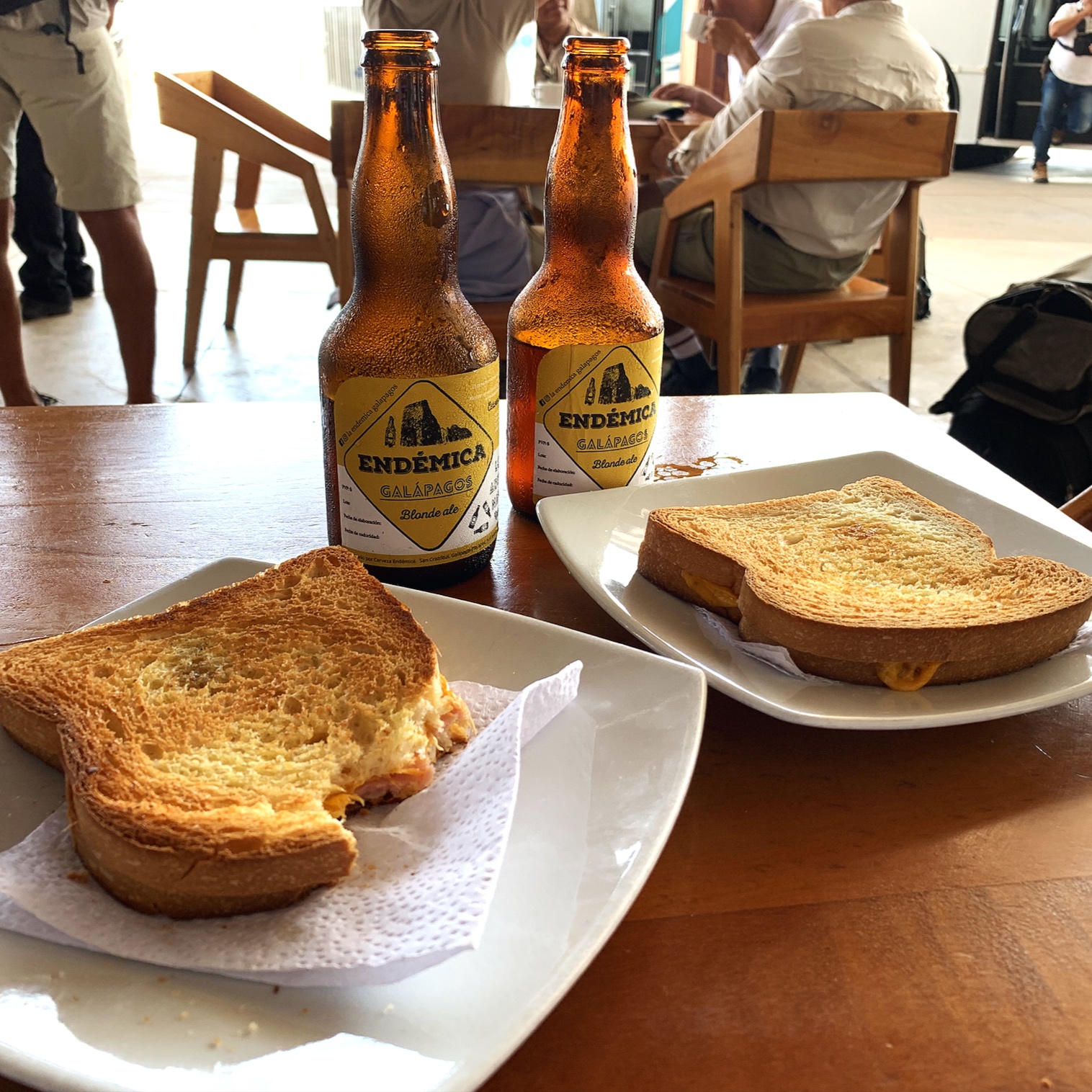  Beer and a toastie while we wait at Baltra 
