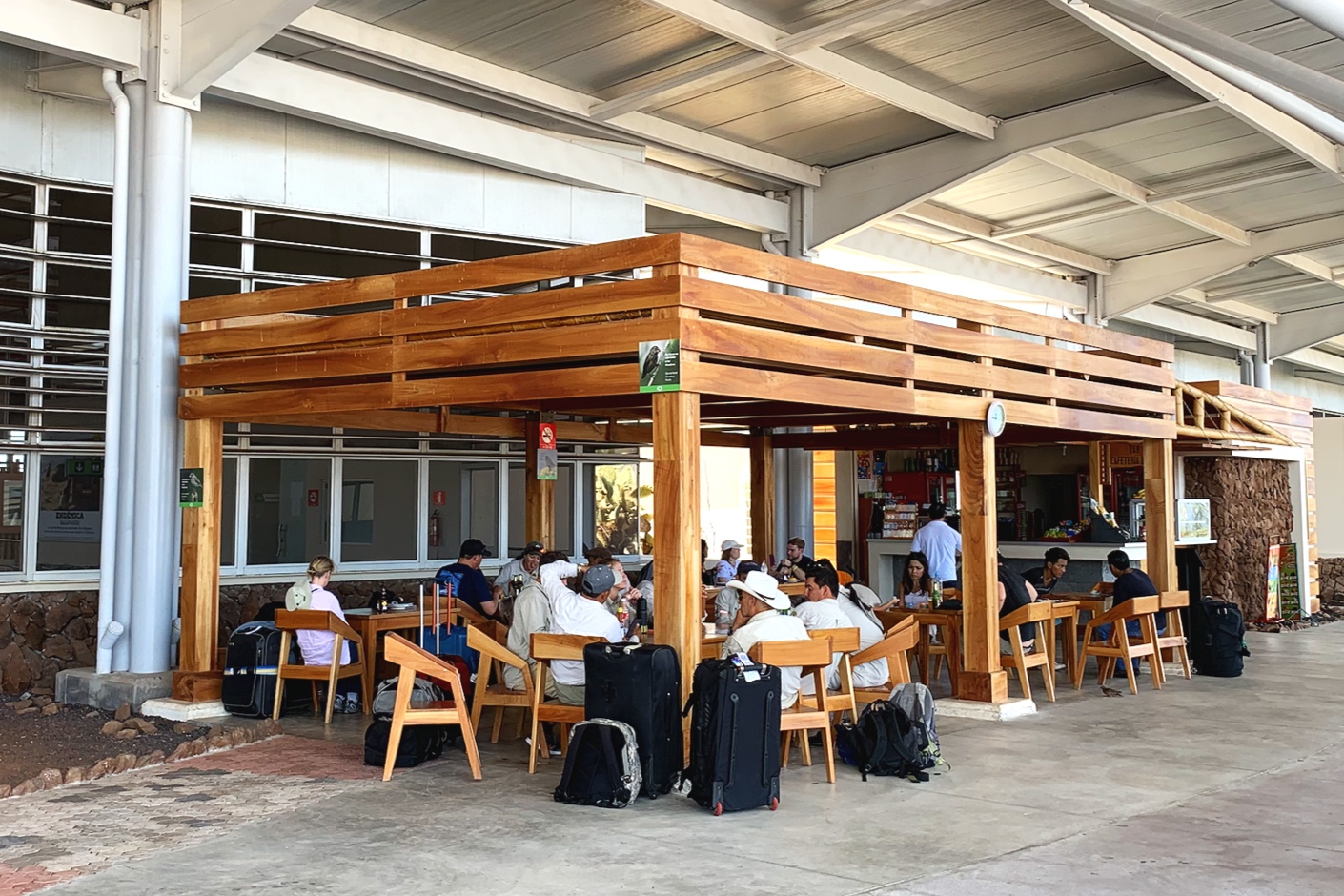 The outside cafe at Baltra airport.
