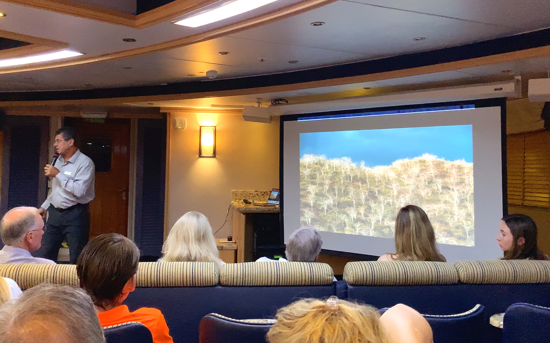 One of the expedition leaders delivering an evening lecture.