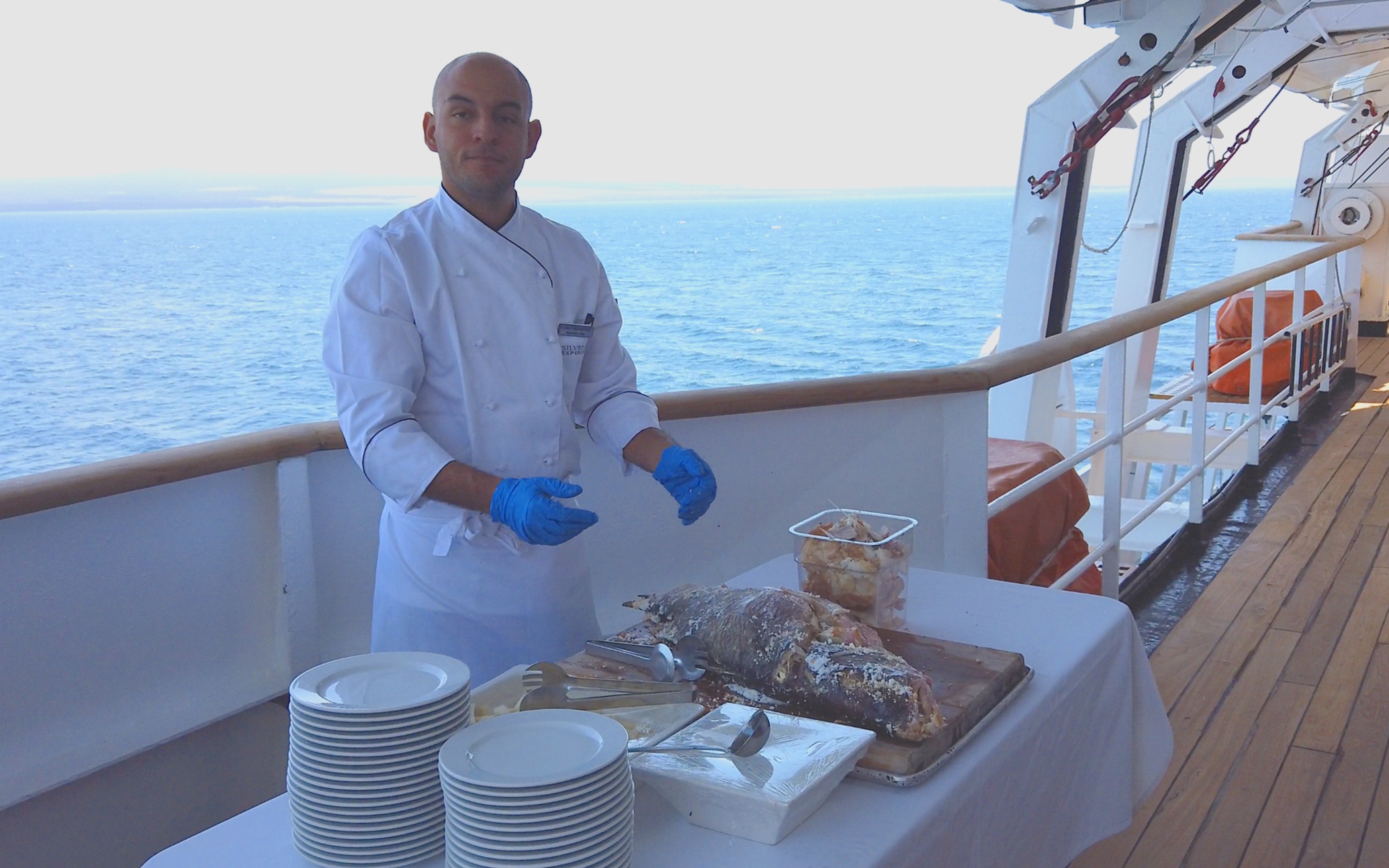 Chef serving his daily special, today it was a fish dish.