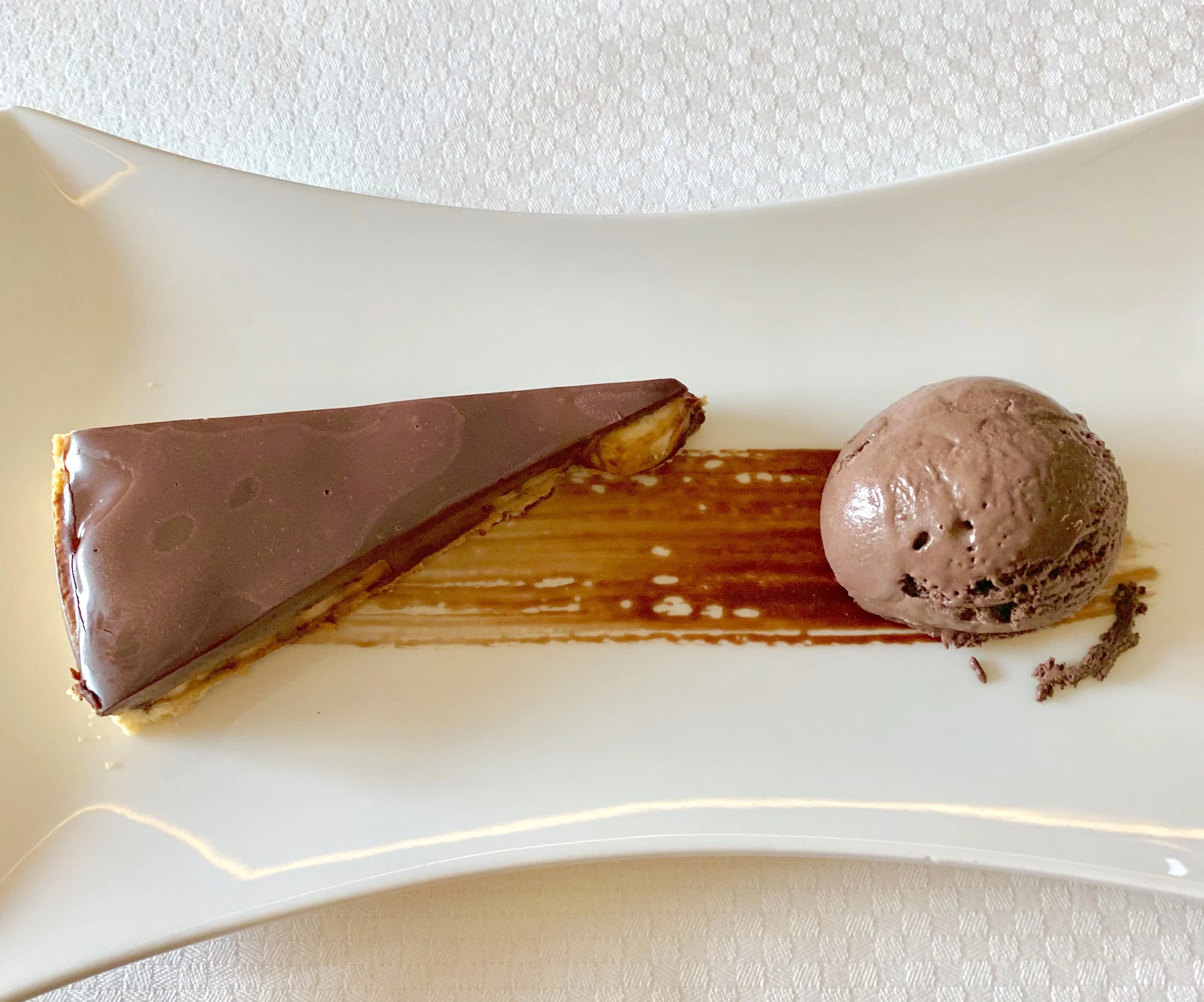 Decadent chocolate and banana tart.