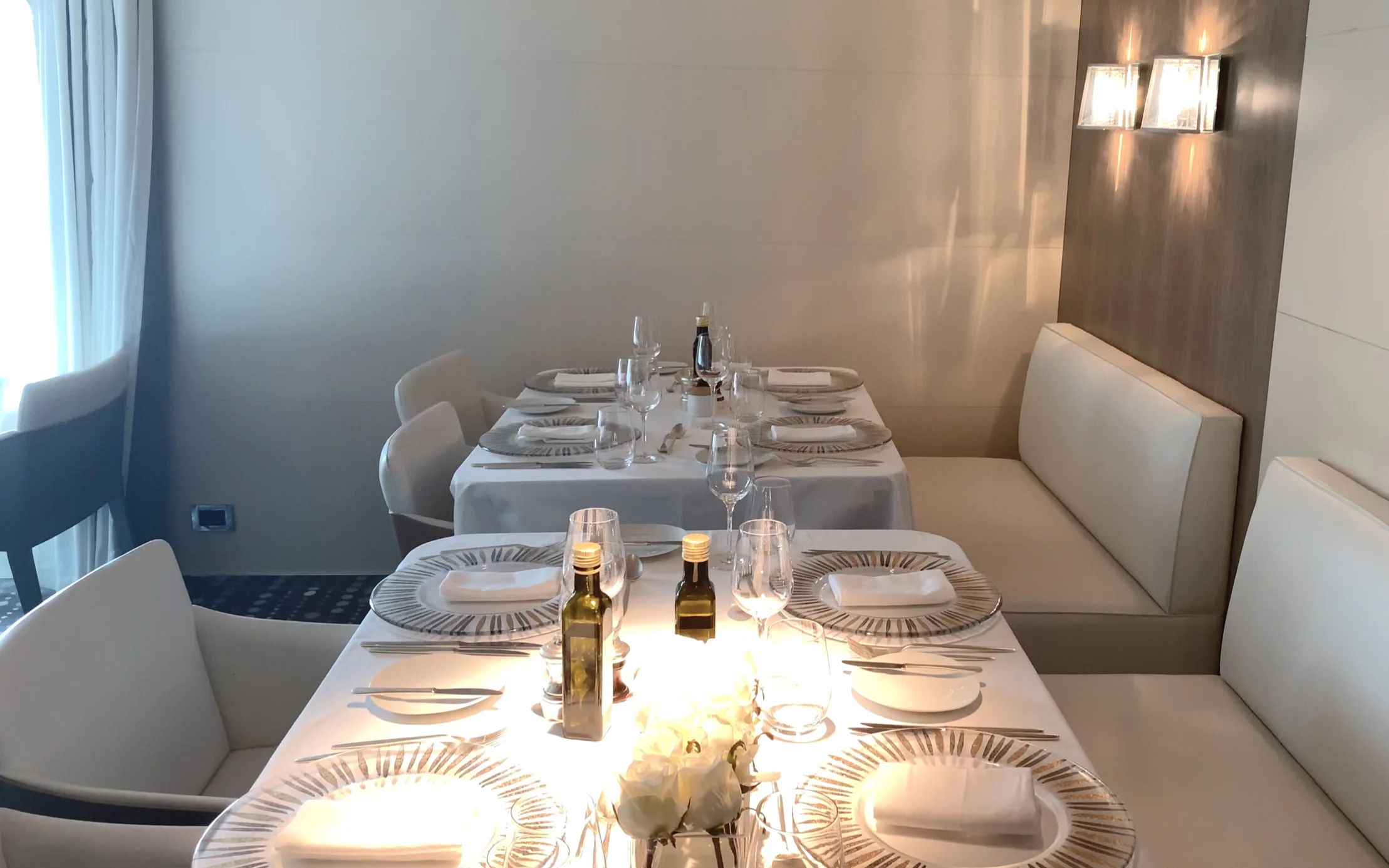 Lovely tableware and lighting.
