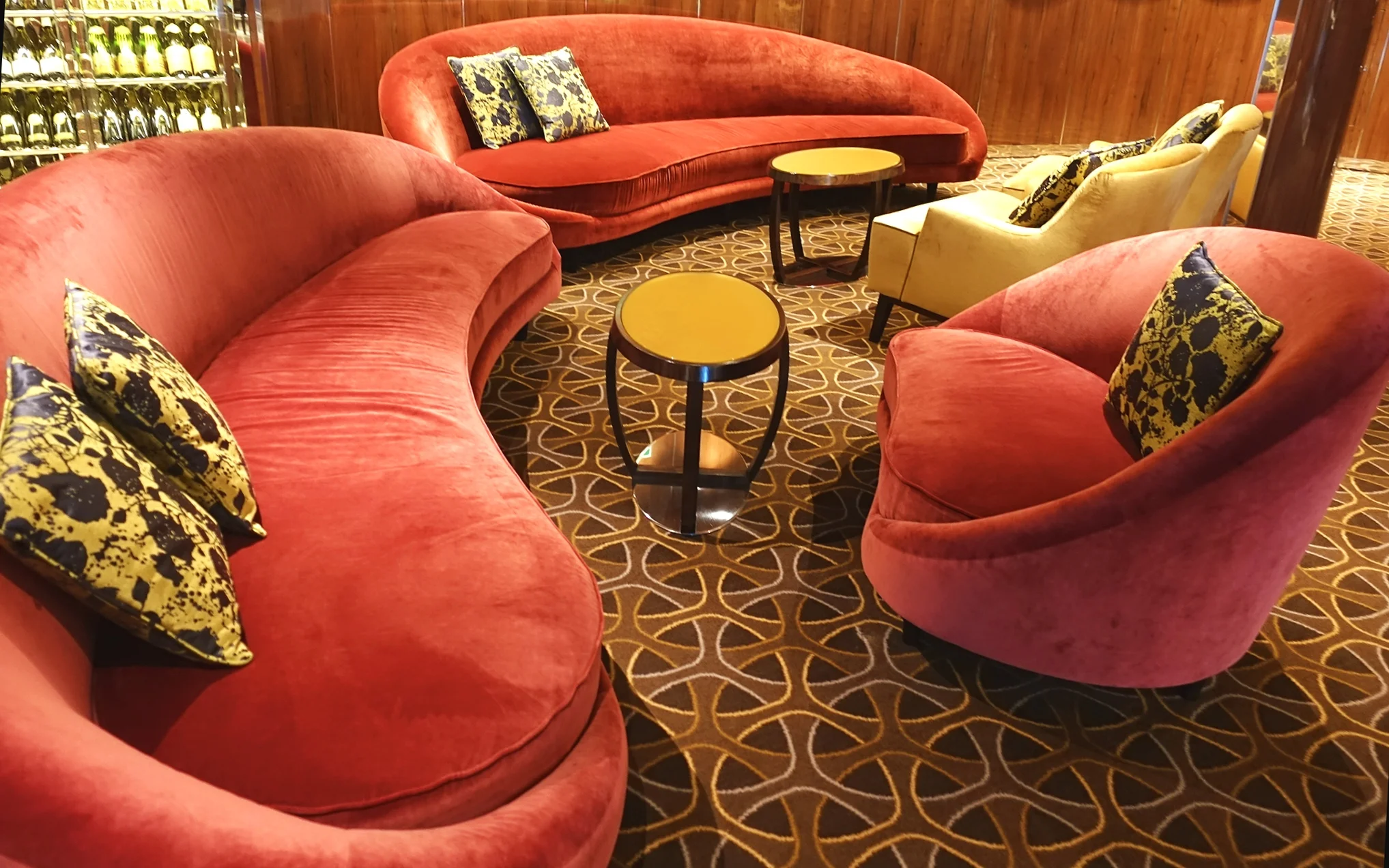 Plush seating in the lounge area of the Thomas Keller restaurant.