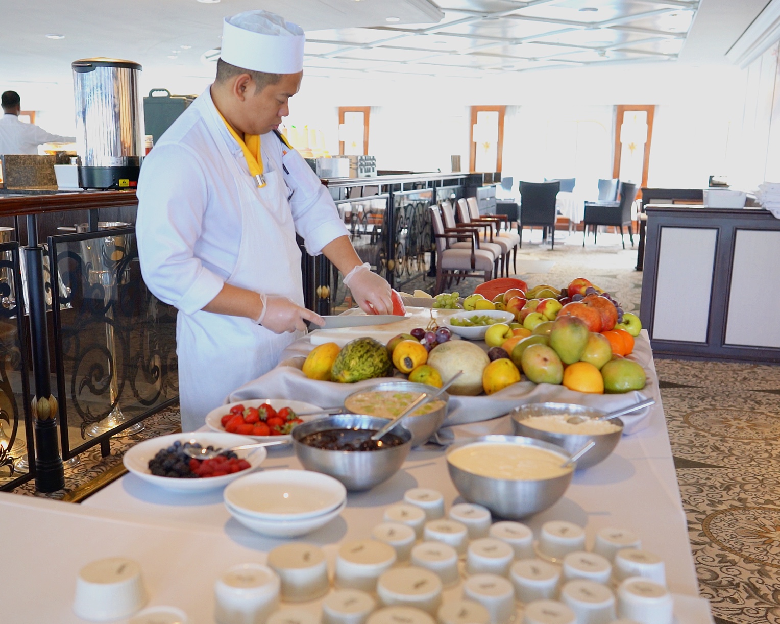 Freshly cut fruit and yoghurt.