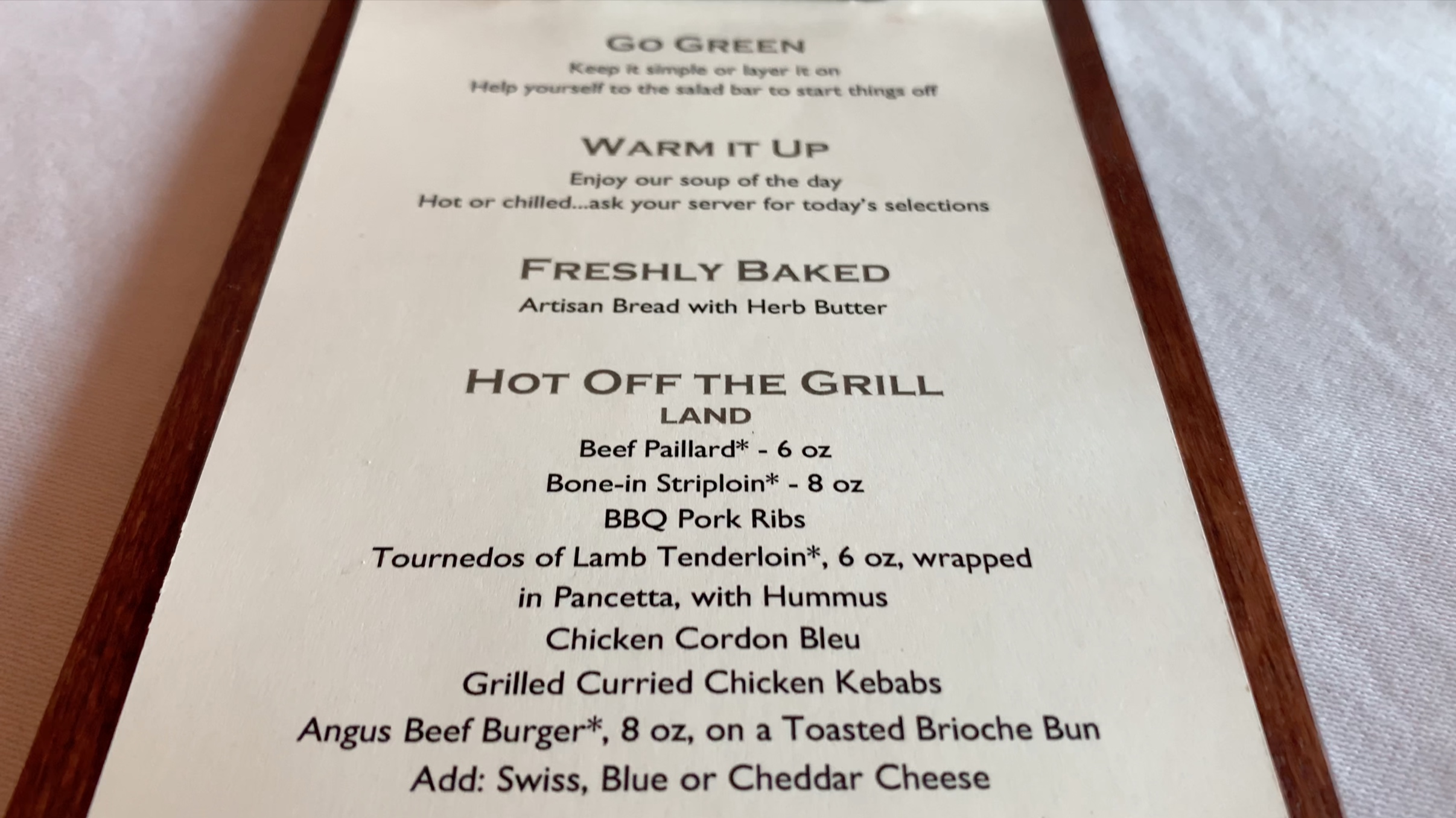 Patio evening menu