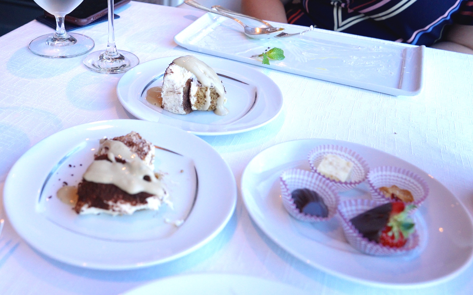  Tiramisu, petit fours and a very clean dessert plate! 