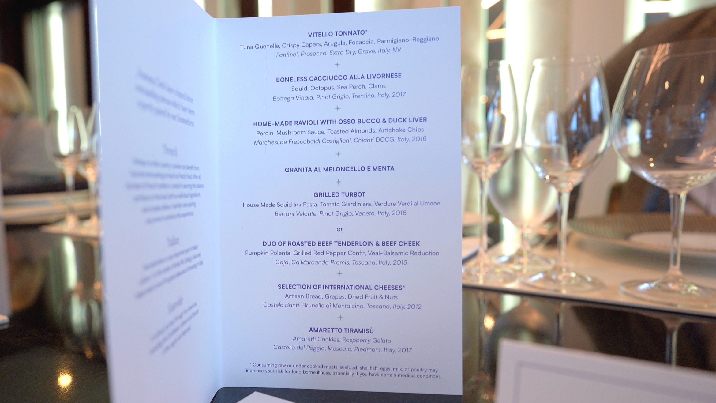  The Italian Chefs table menu 