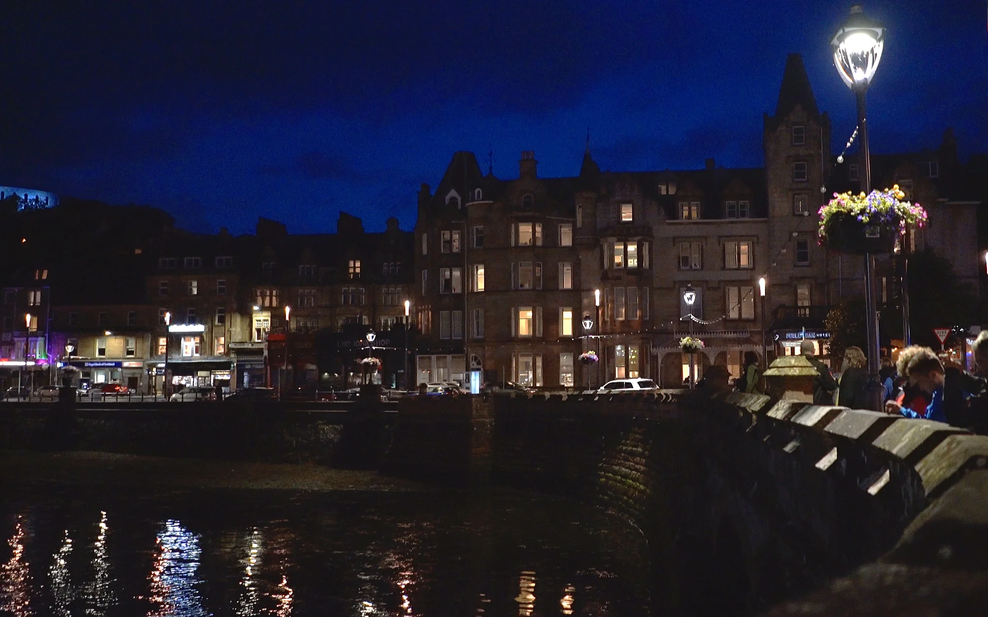 The Perle Oban hotel at night.