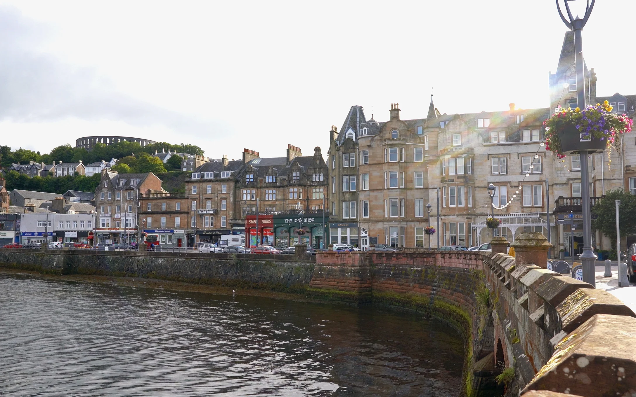 The view from the station with the hotel on the right and McCaigs tower in the background.