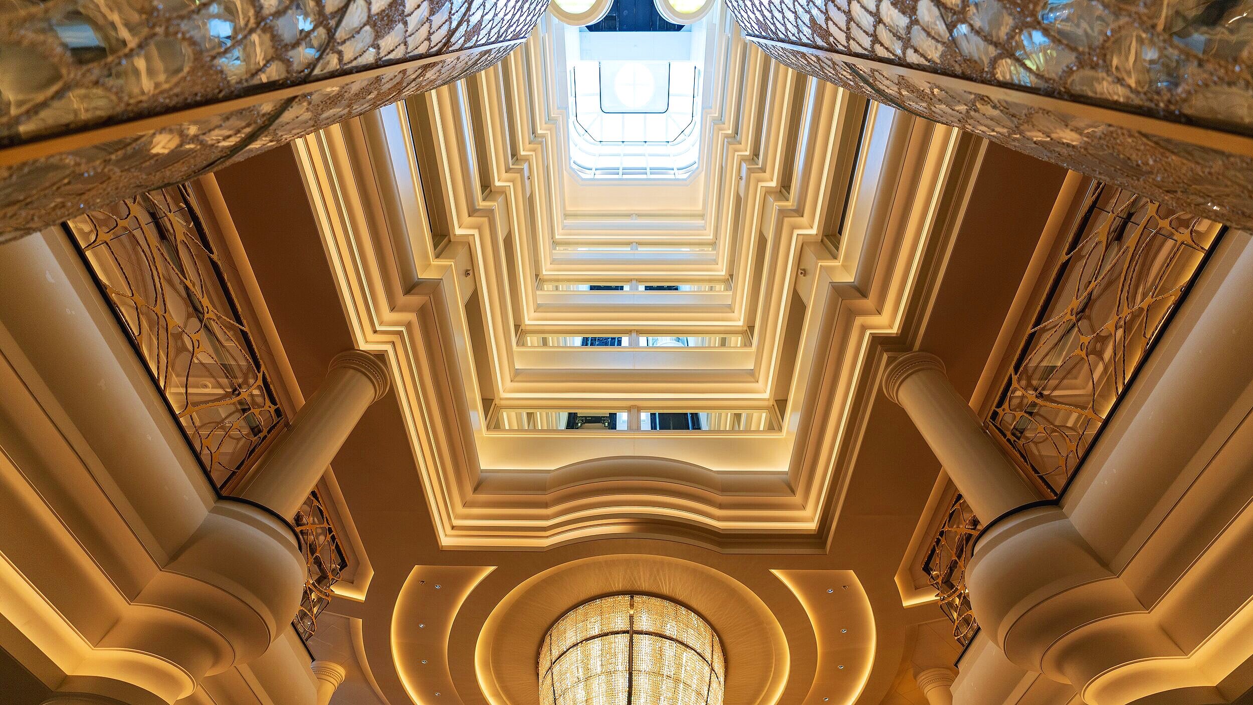 Looking up to the full height atrium. 